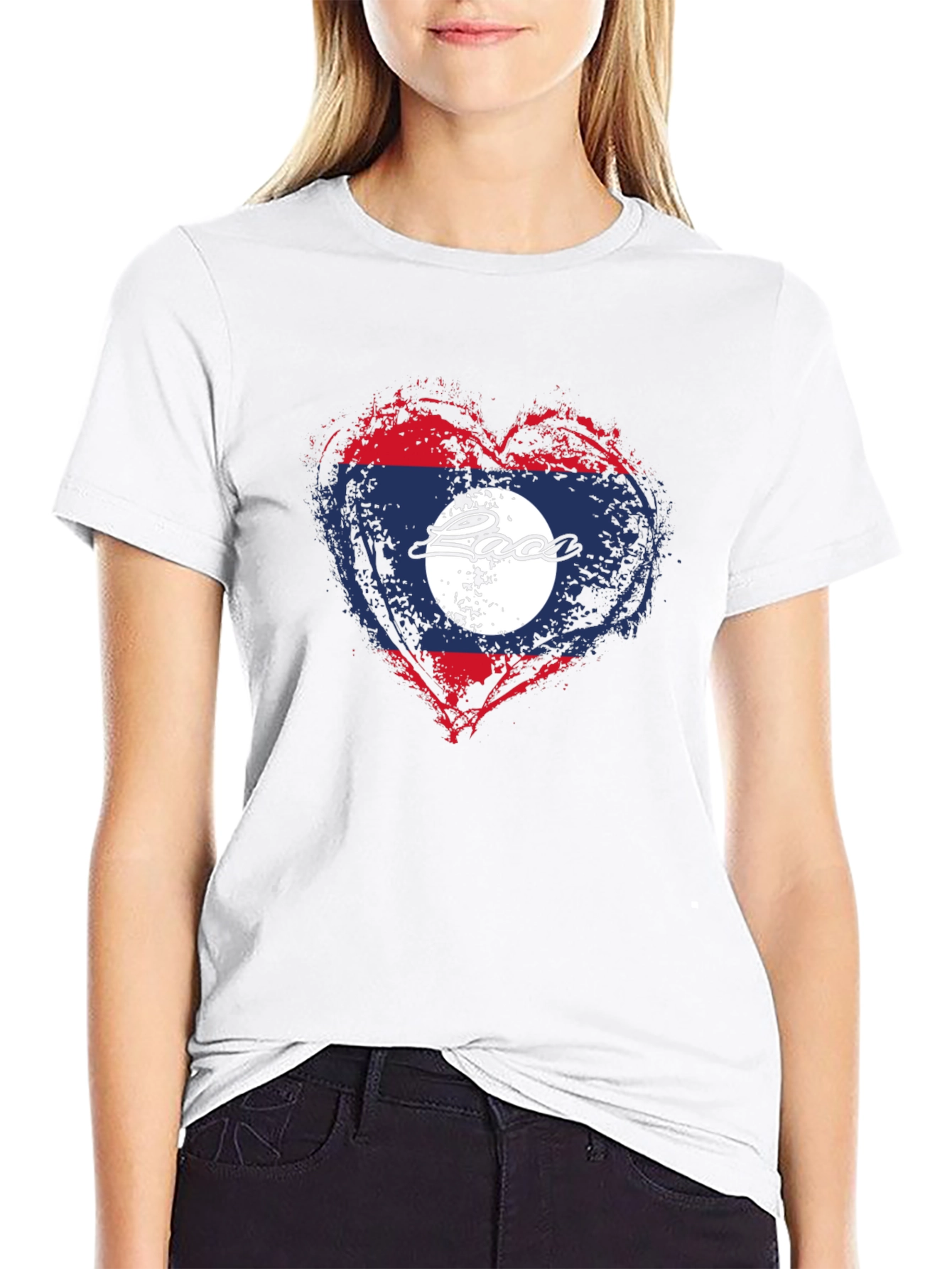 Laos Flag Heart T-Shirt - Graphic Print
