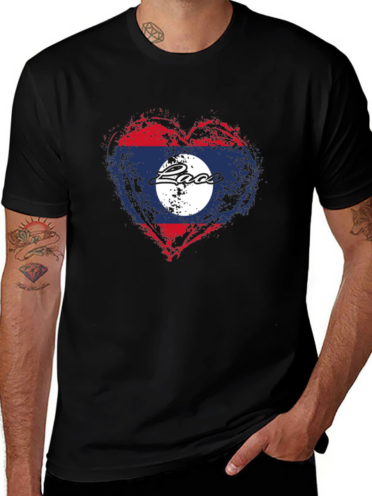 Laos Flag Heart T-Shirt - Graphic Print