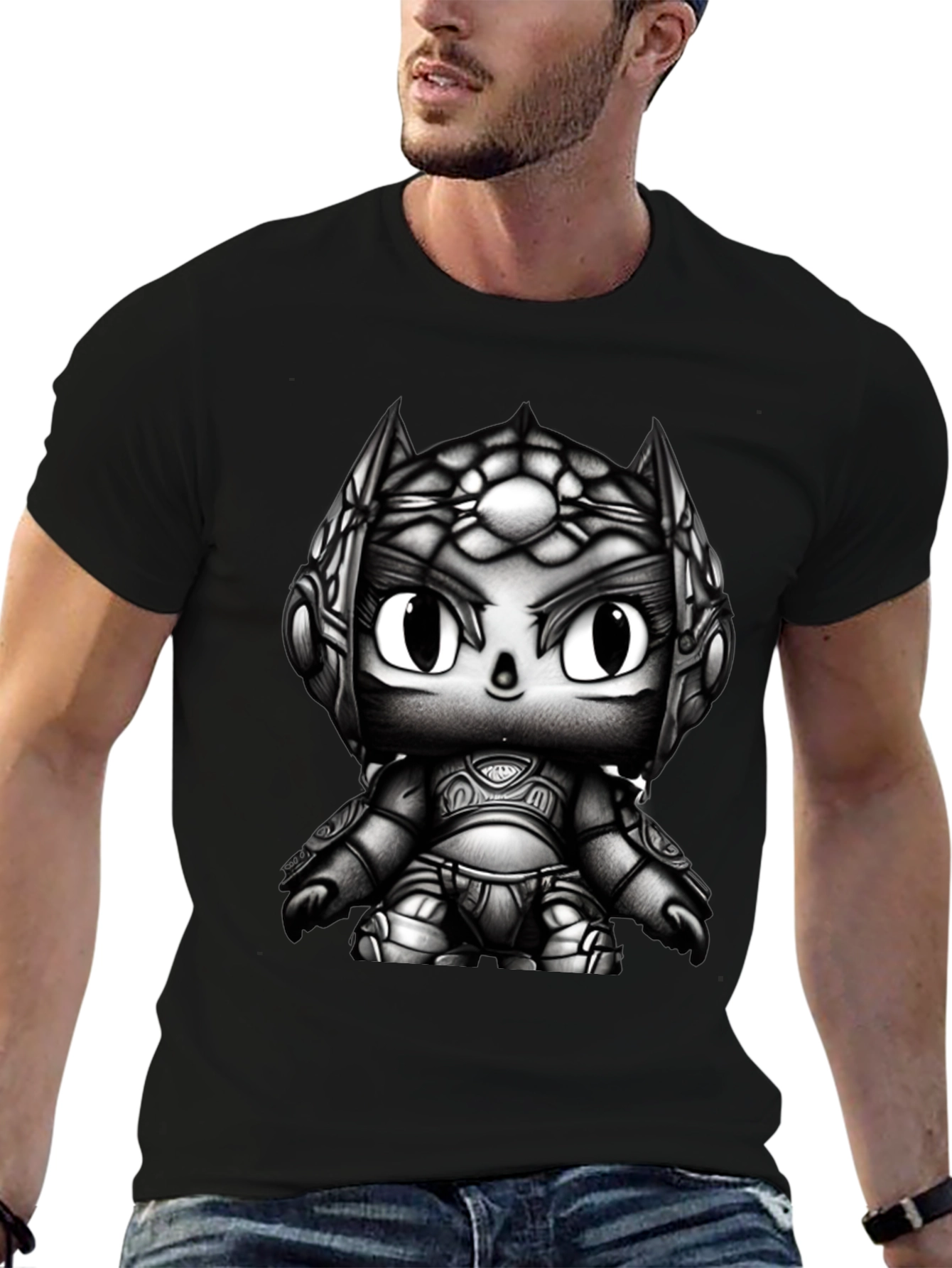 Dark Warrior Cartoon Black T-Shirt