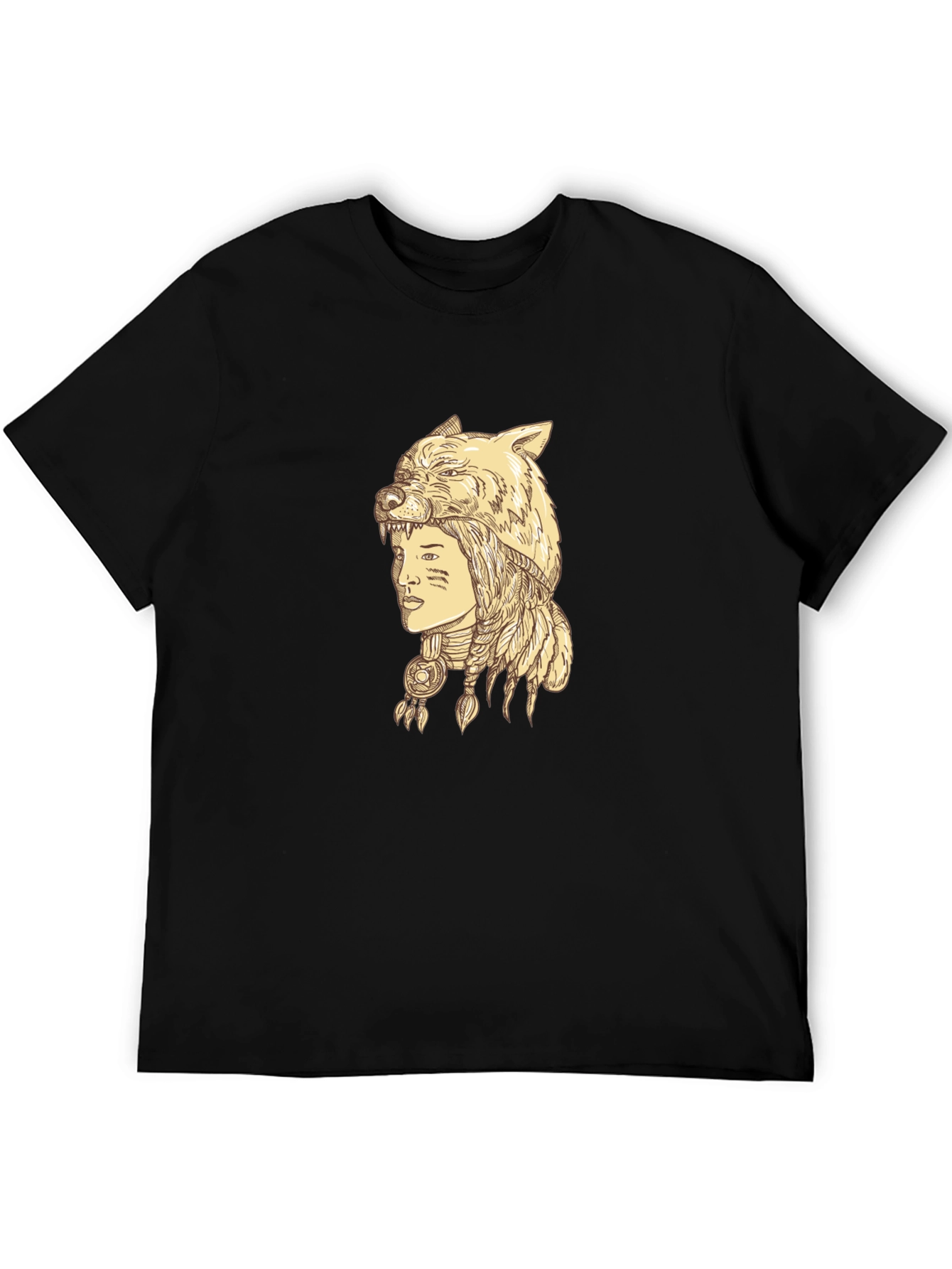 Wolf Headdress Graphic Tee - Unisex Black T-Shirt