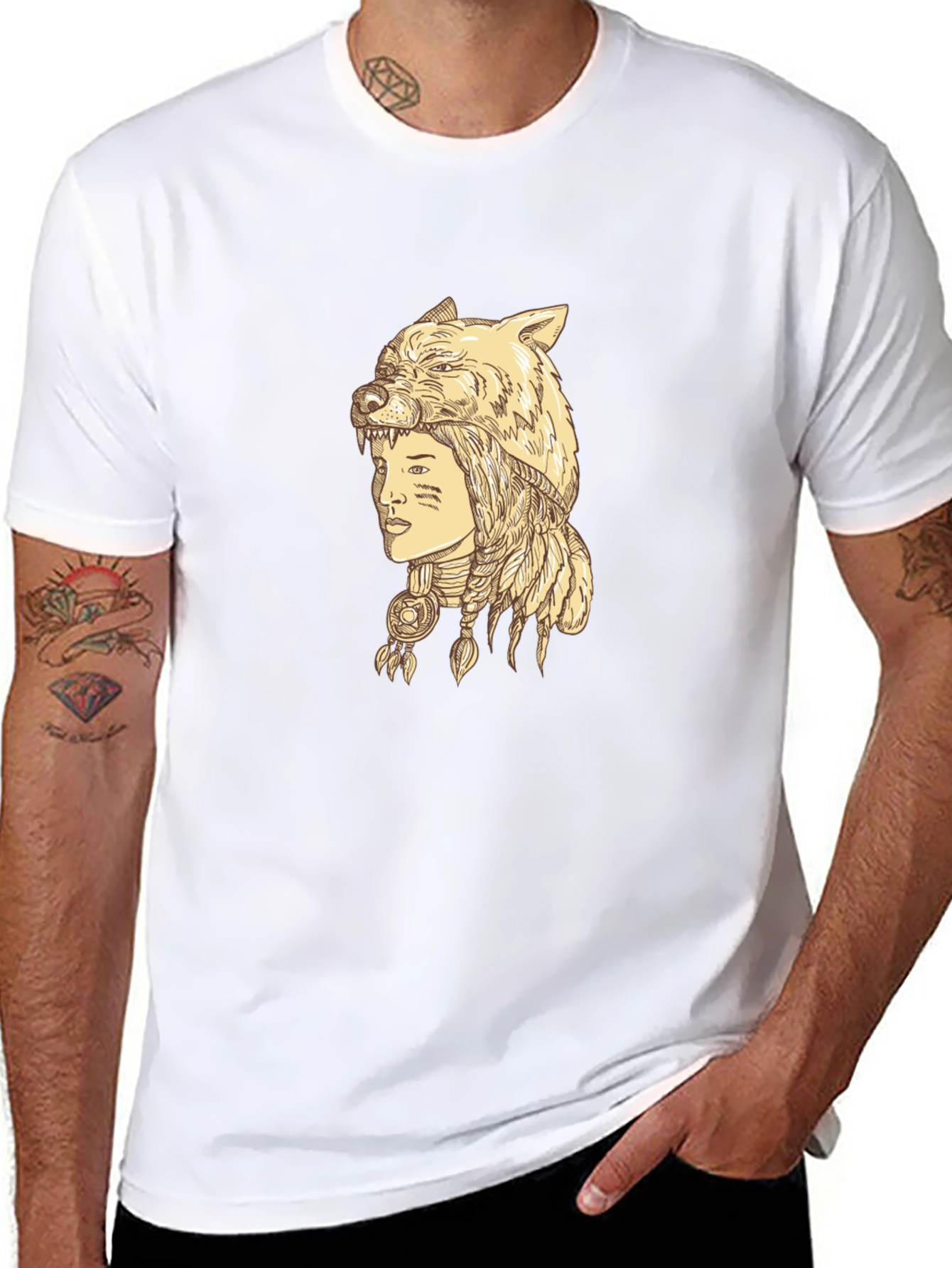 Wolf Headdress Graphic Tee - Unisex Black T-Shirt