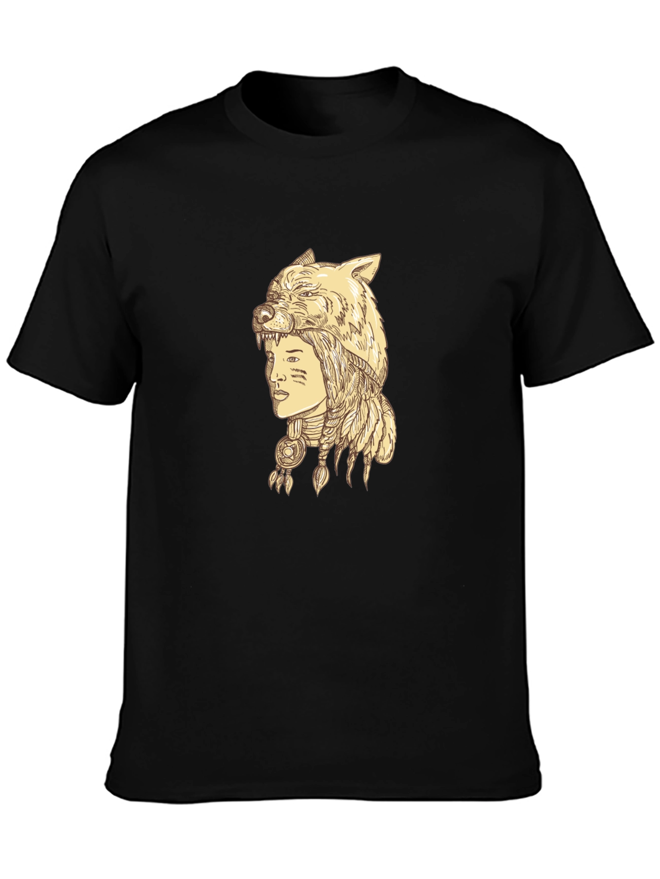 Wolf Headdress Graphic Tee - Unisex Black T-Shirt
