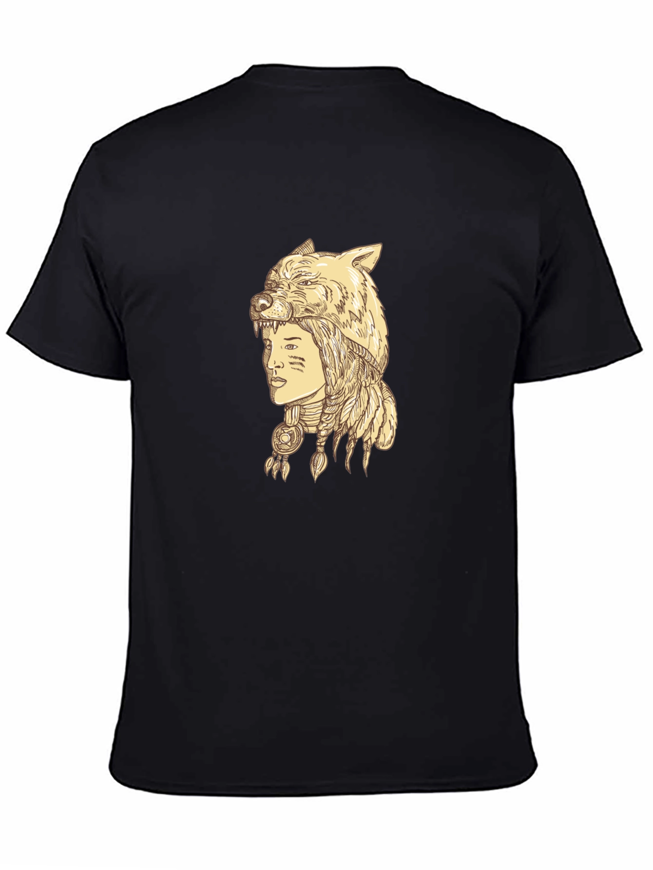 Wolf Headdress Graphic Tee - Unisex Black T-Shirt
