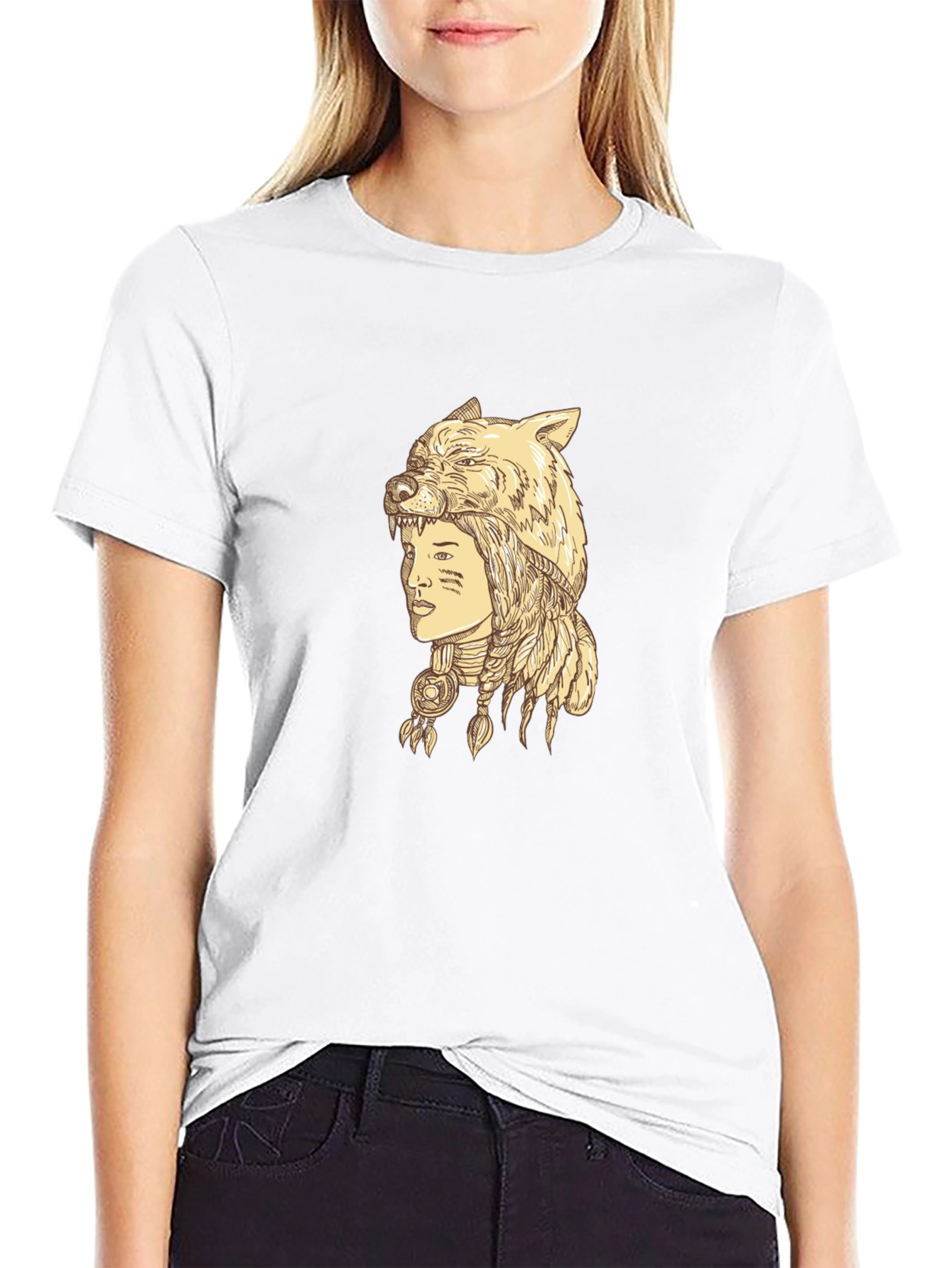 Wolf Headdress Graphic Tee - Unisex Black T-Shirt