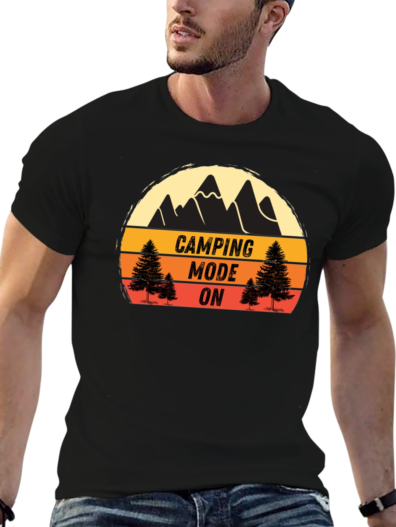 Camping Mode On Black T-Shirt