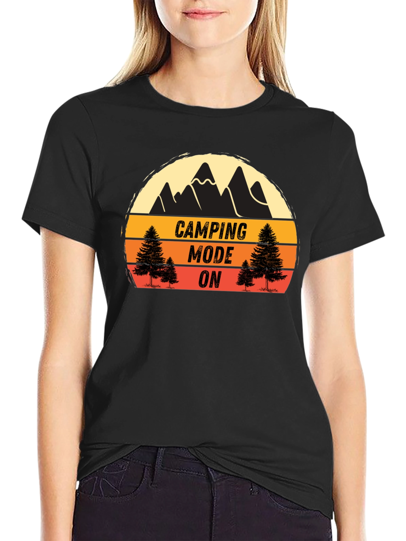 Camping Mode On Black T-Shirt
