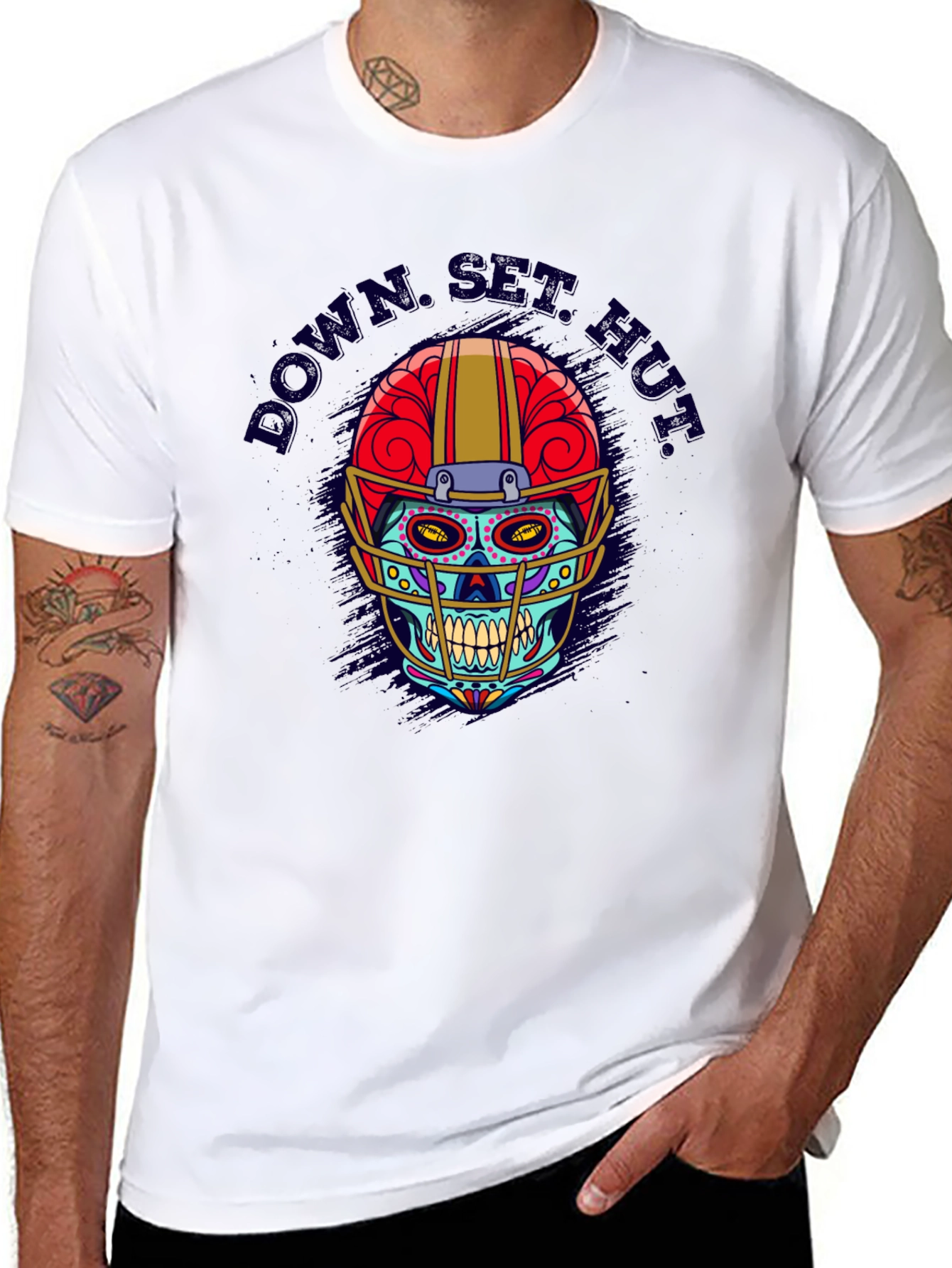 Down Set Hut Sugar Skull Football T-Shirt