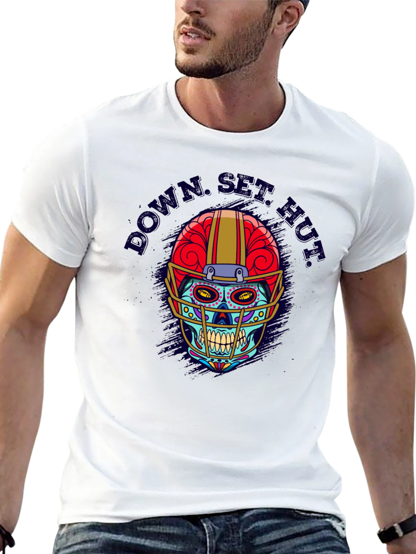 Down Set Hut Sugar Skull Football T-Shirt