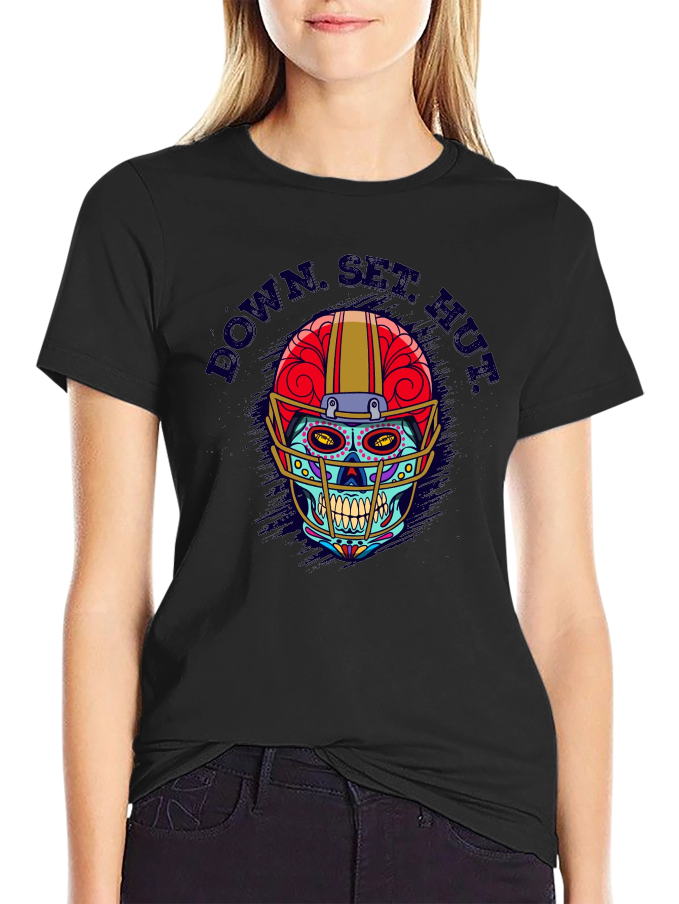 Down Set Hut Sugar Skull Football T-Shirt