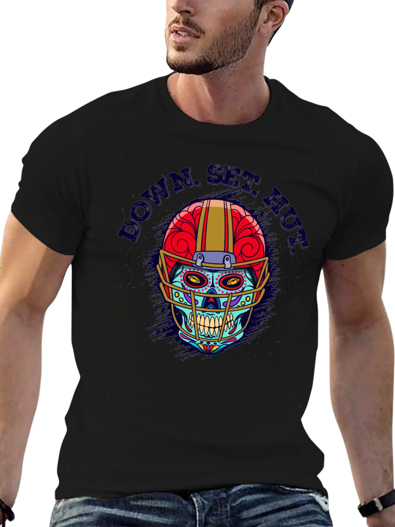 Down Set Hut Sugar Skull Football T-Shirt
