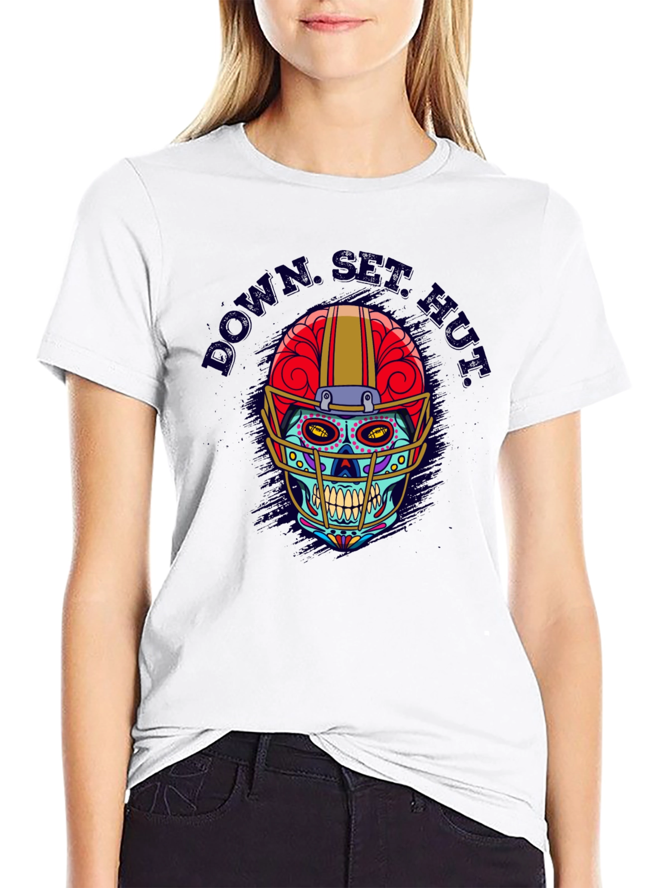 Down Set Hut Sugar Skull Football T-Shirt