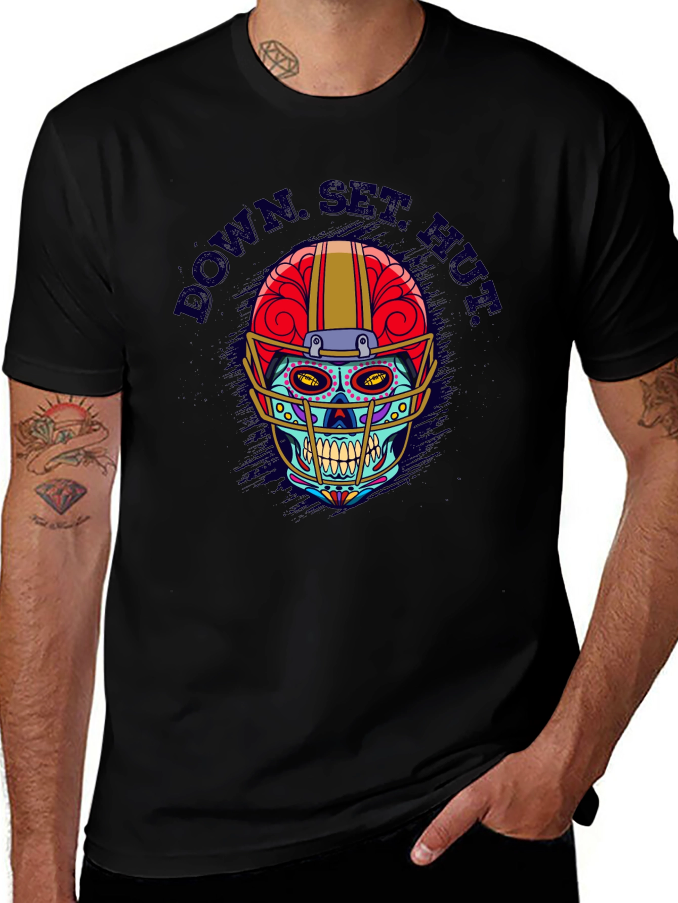Down Set Hut Sugar Skull Football T-Shirt