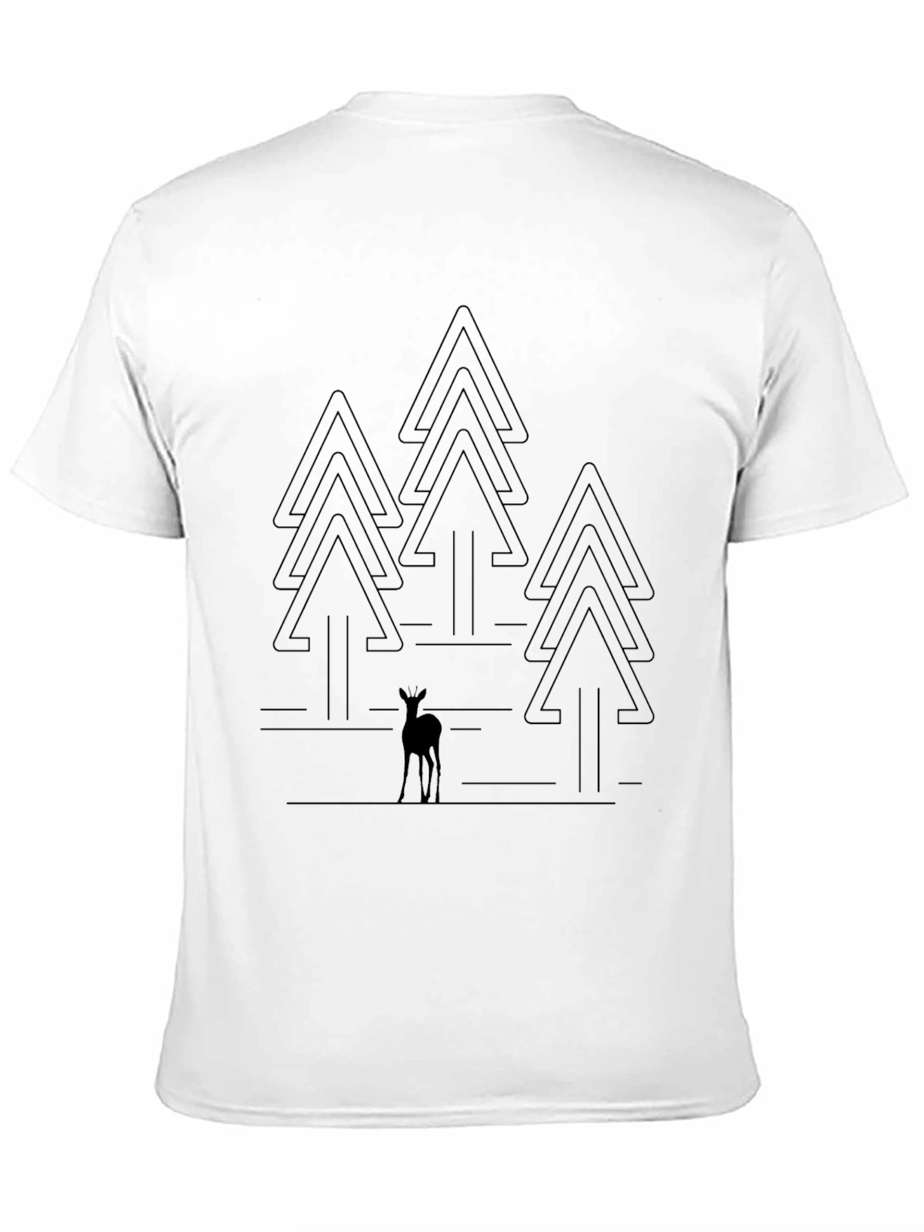 Geometric Forest Deer Black T-Shirt