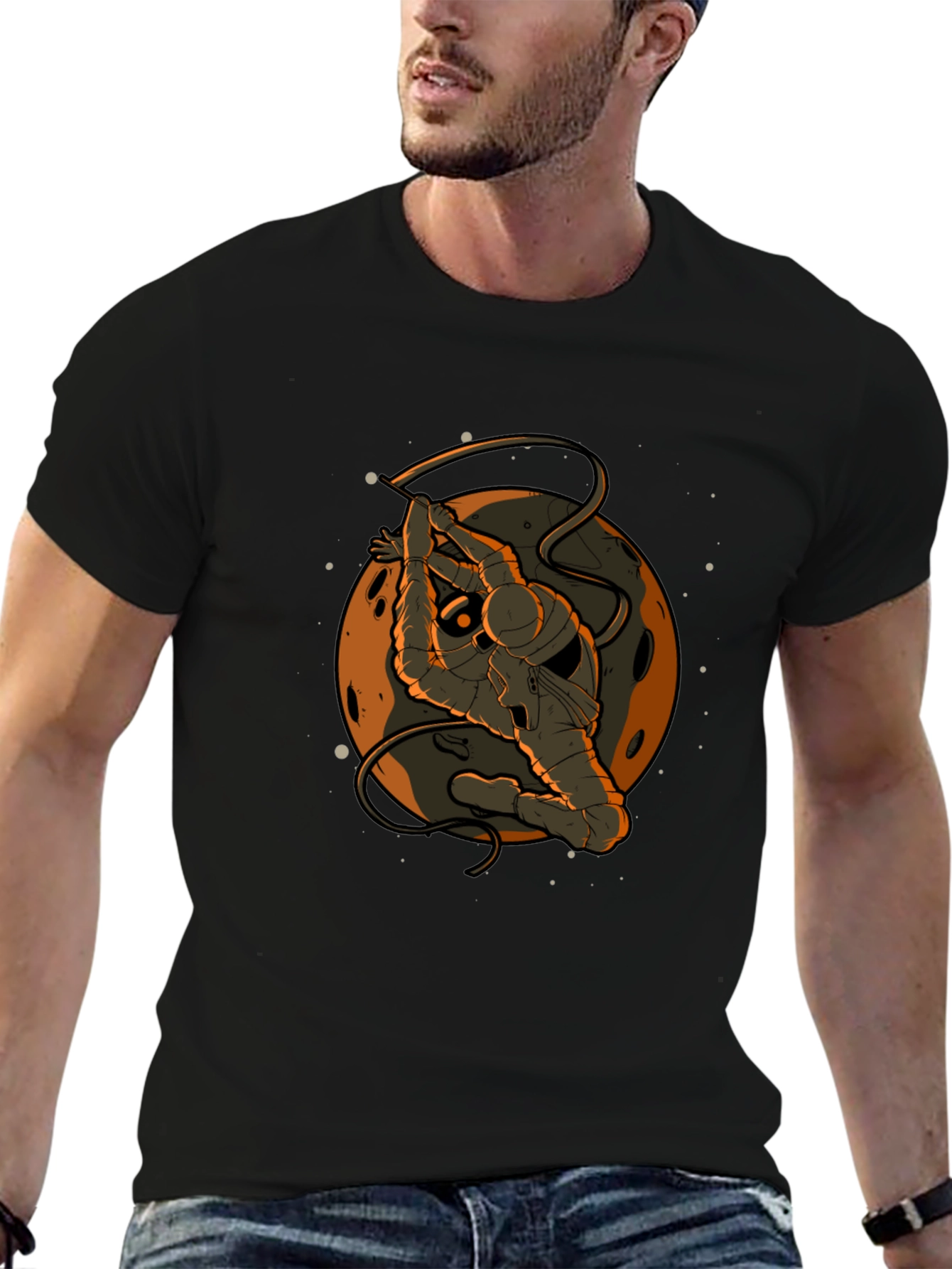 Astronaut in Space Black Graphic T-Shirt