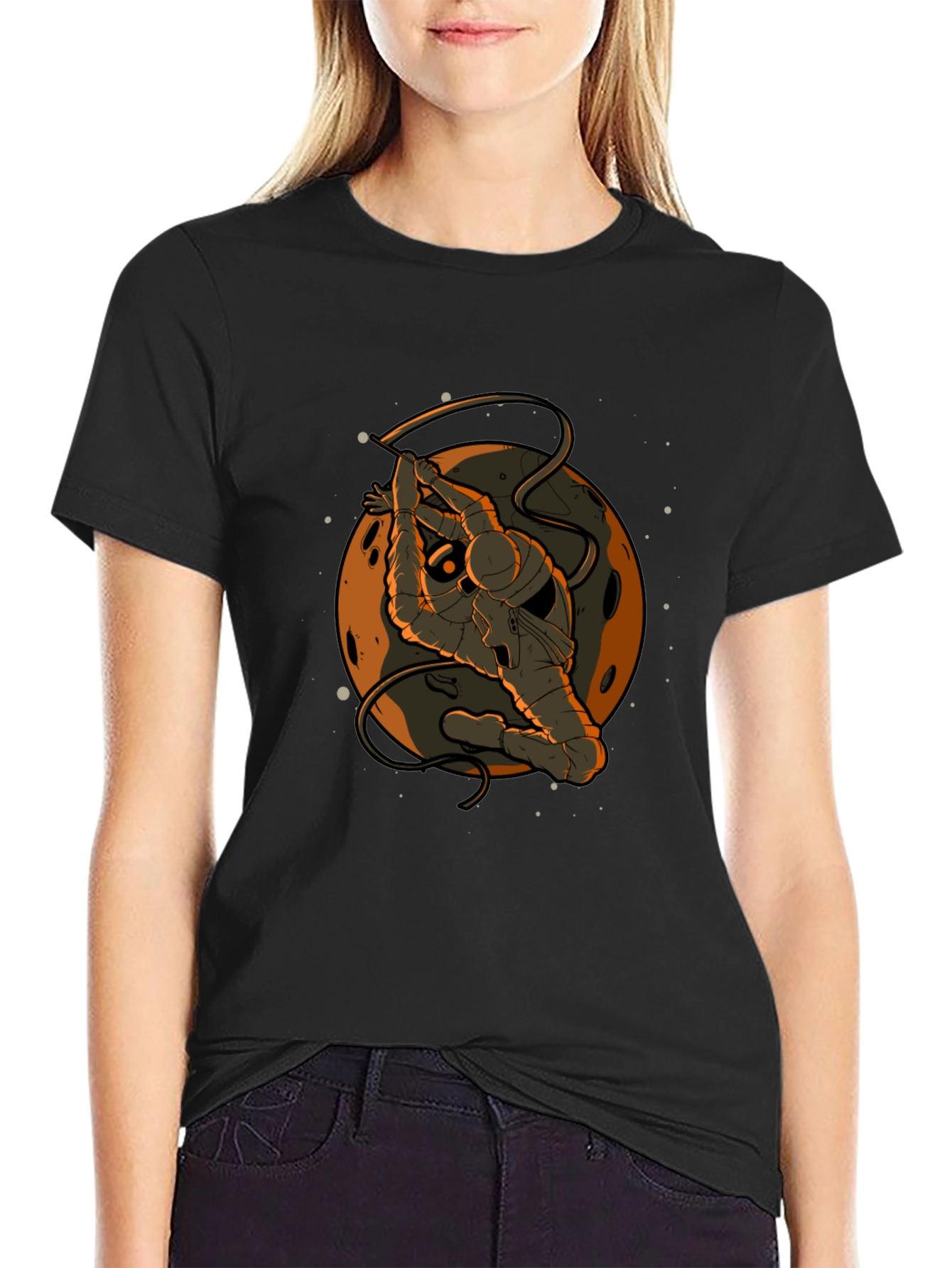 Astronaut in Space Black Graphic T-Shirt