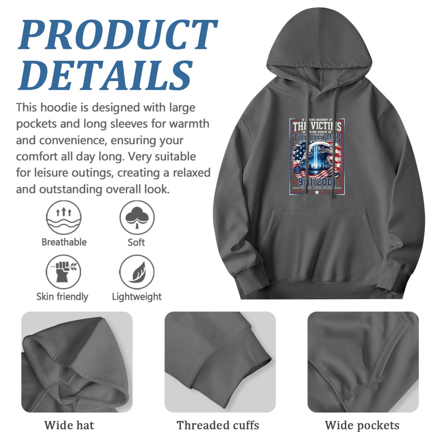 In Loving Memory Of Victims And Heroes 9/11 Vintage Poster Hoodie