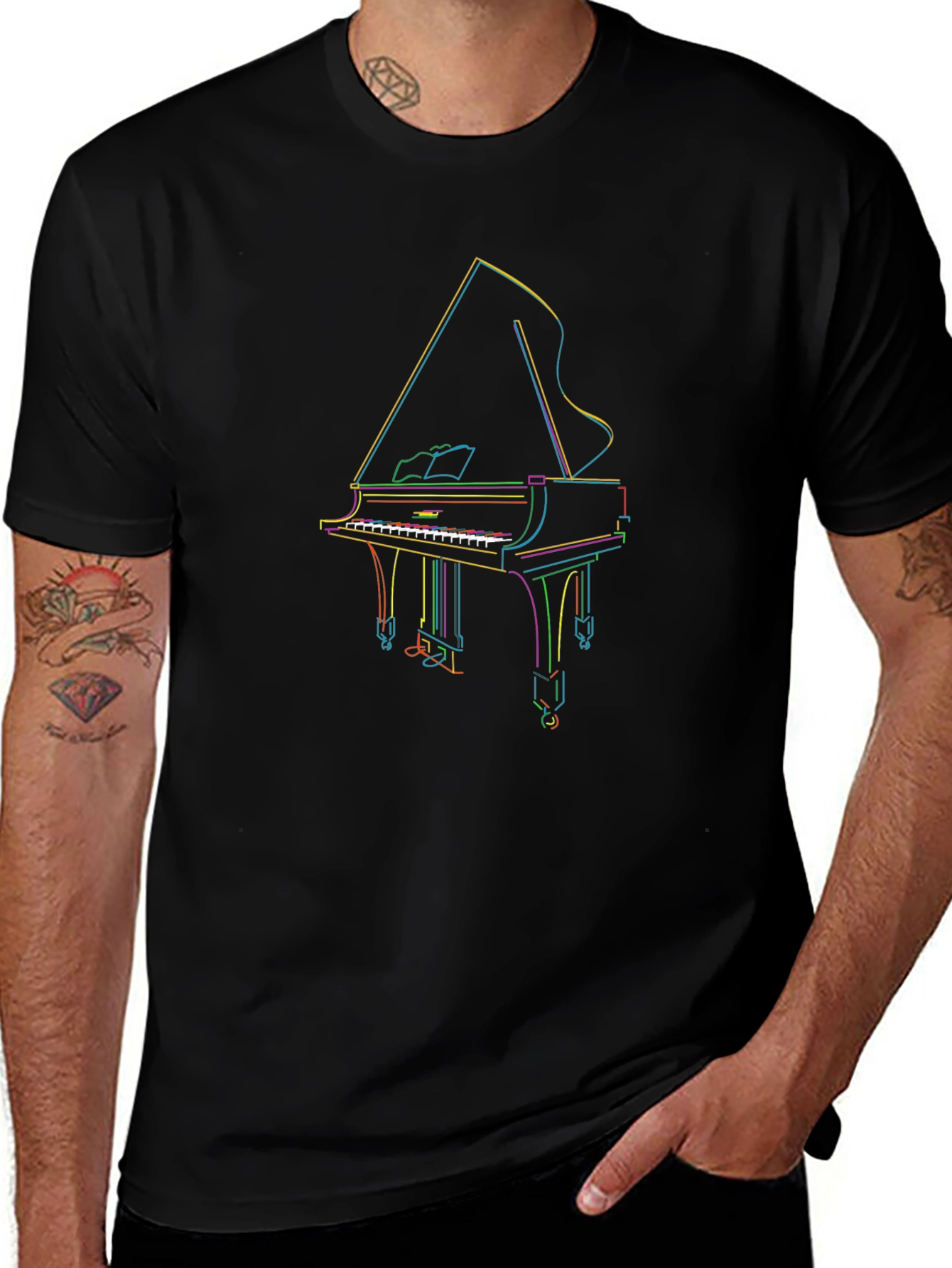 Grand Piano Outline T-Shirt - Music Lover Tee