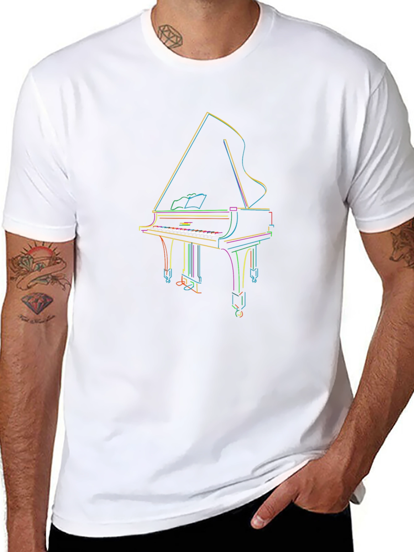 Grand Piano Outline T-Shirt - Music Lover Tee