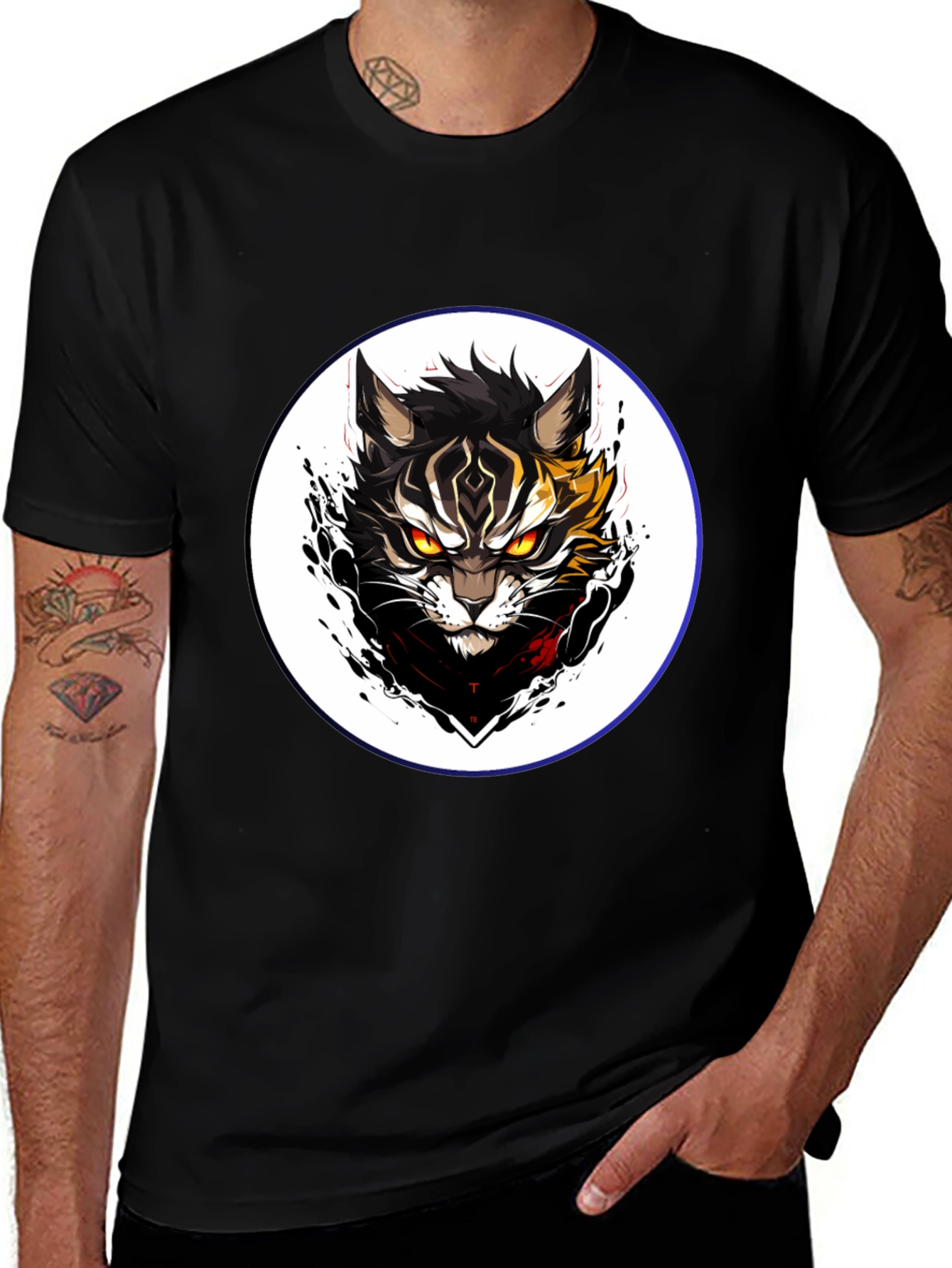 Black T-Shirt with Cat Design