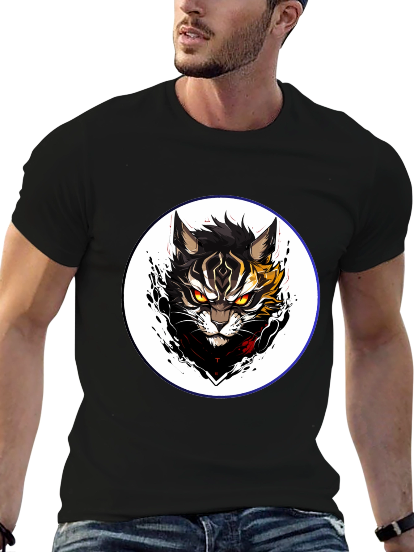 Black T-Shirt with Cat Design