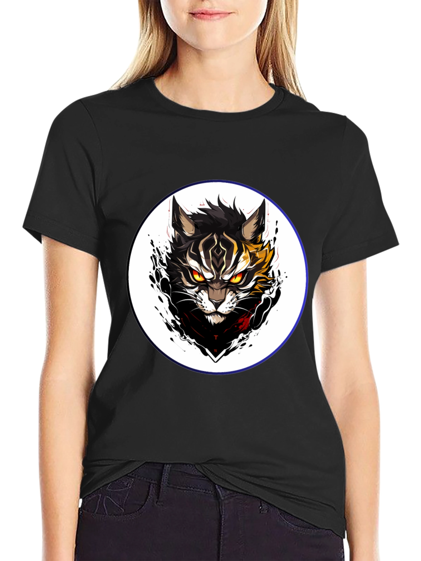 Black T-Shirt with Cat Design