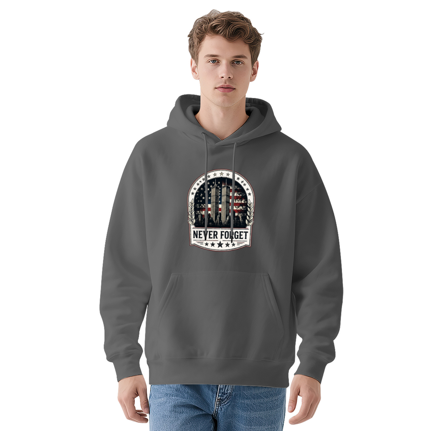 Retro Wreath Frame Twin Towers Never Forget 9?11 Hoodie