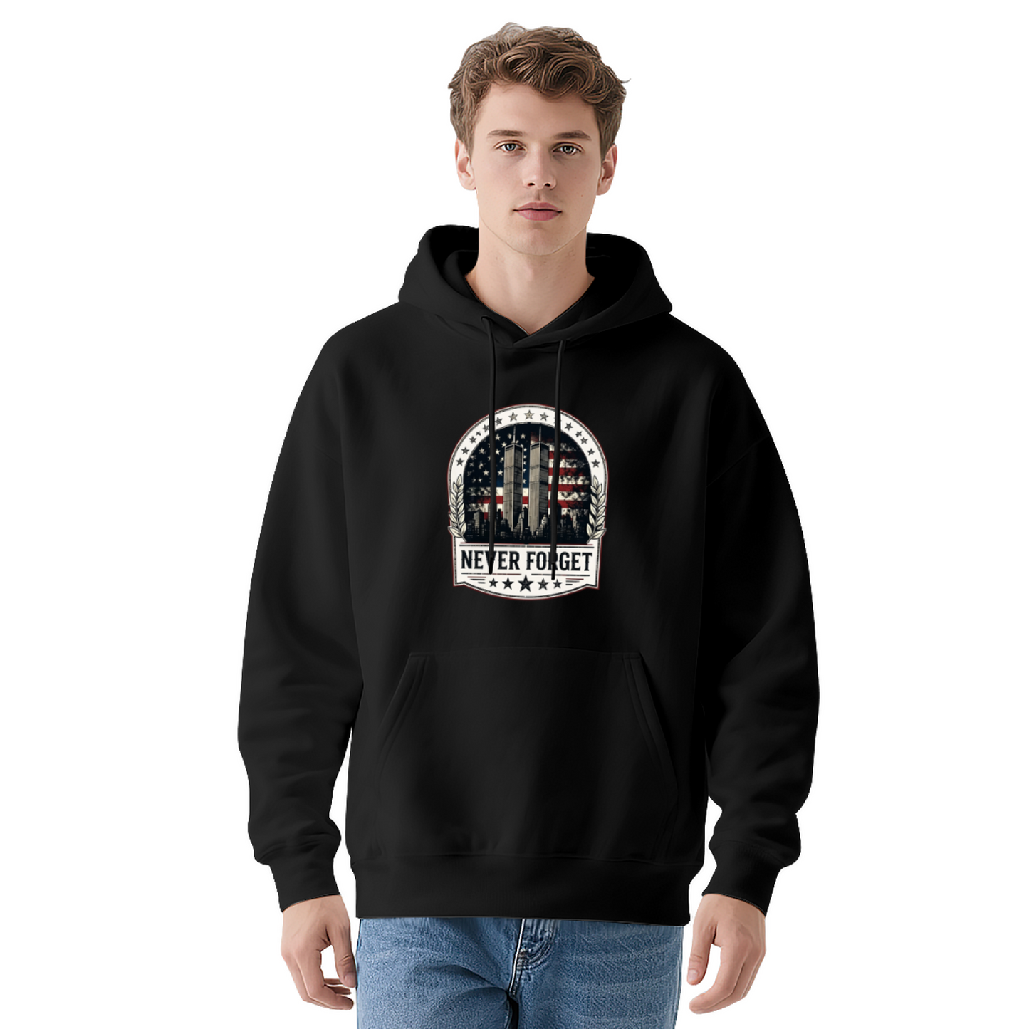 Retro Wreath Frame Twin Towers Never Forget 9?11 Hoodie