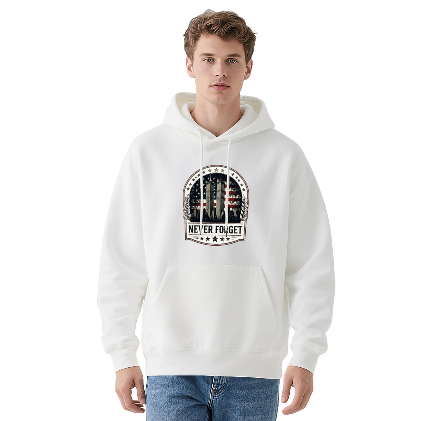 Retro Wreath Frame Twin Towers Never Forget 9?11 Hoodie