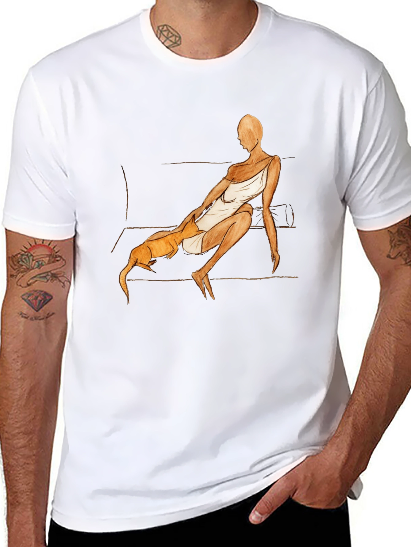 Unique Graphic Tee - Woman and Dog Art
