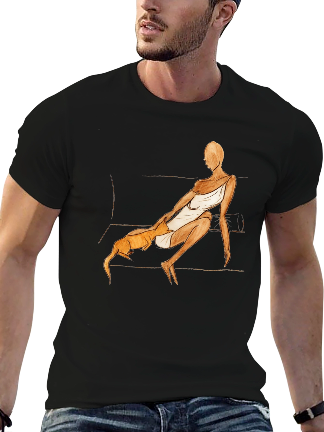 Unique Graphic Tee - Woman and Dog Art