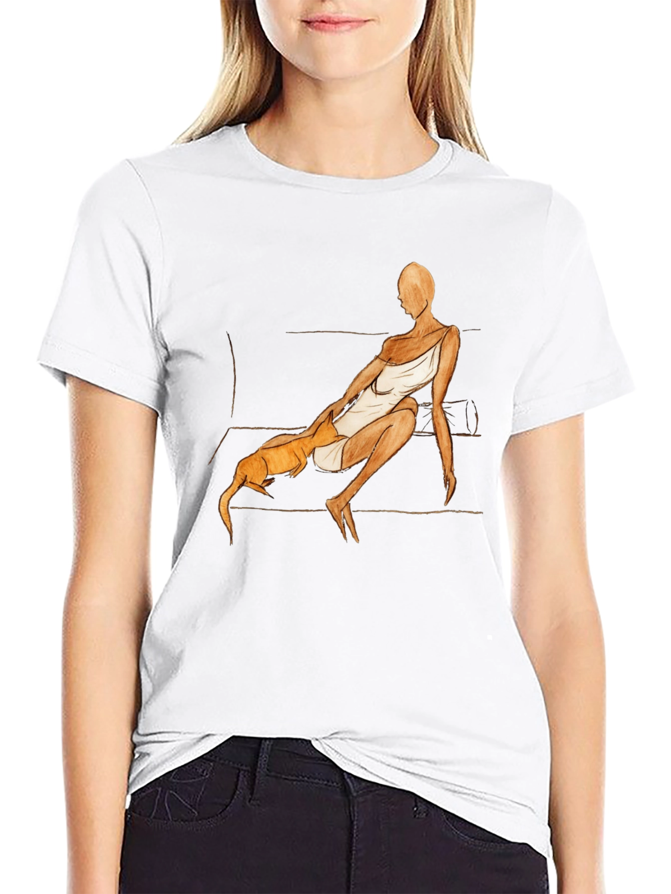 Unique Graphic Tee - Woman and Dog Art