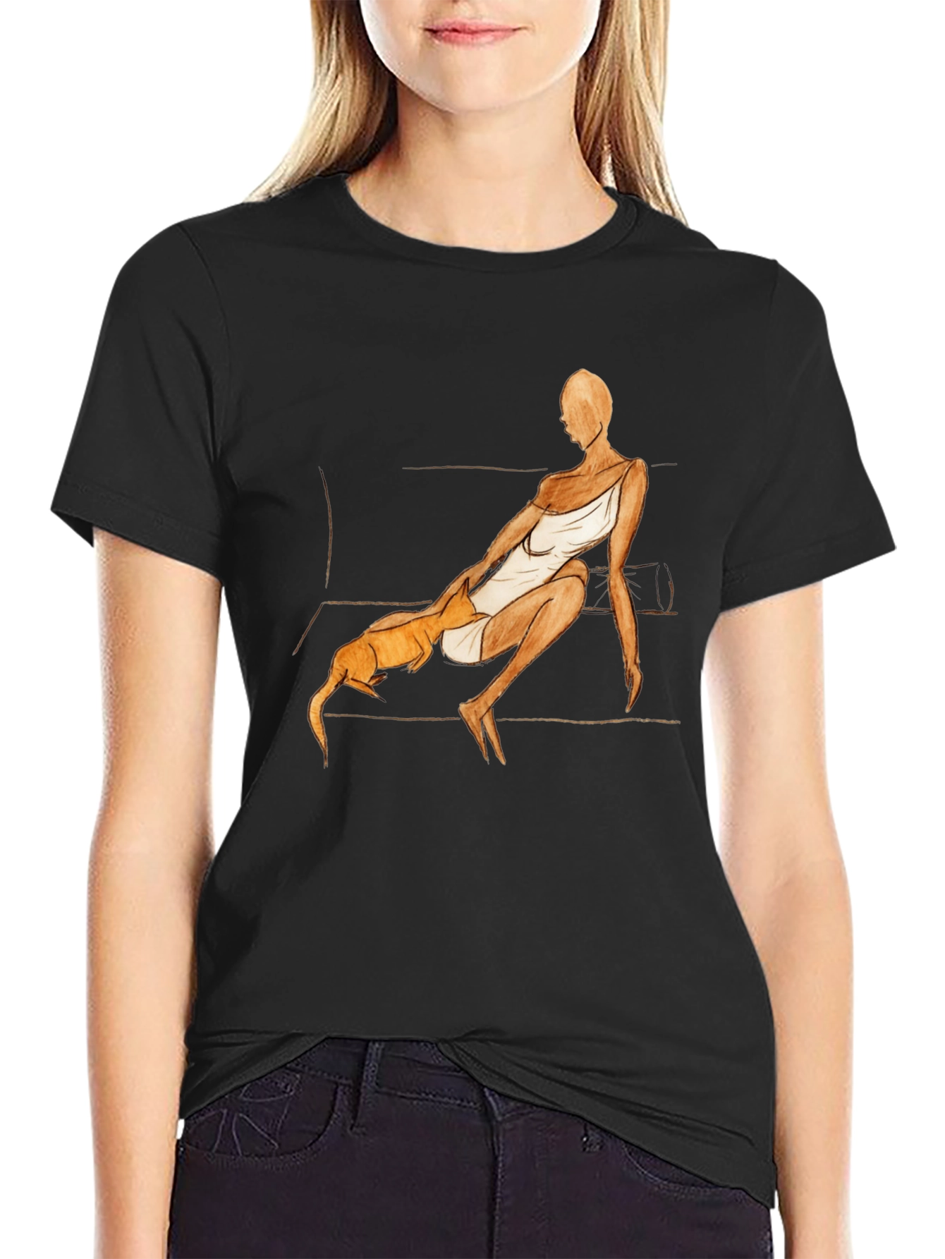 Unique Graphic Tee - Woman and Dog Art