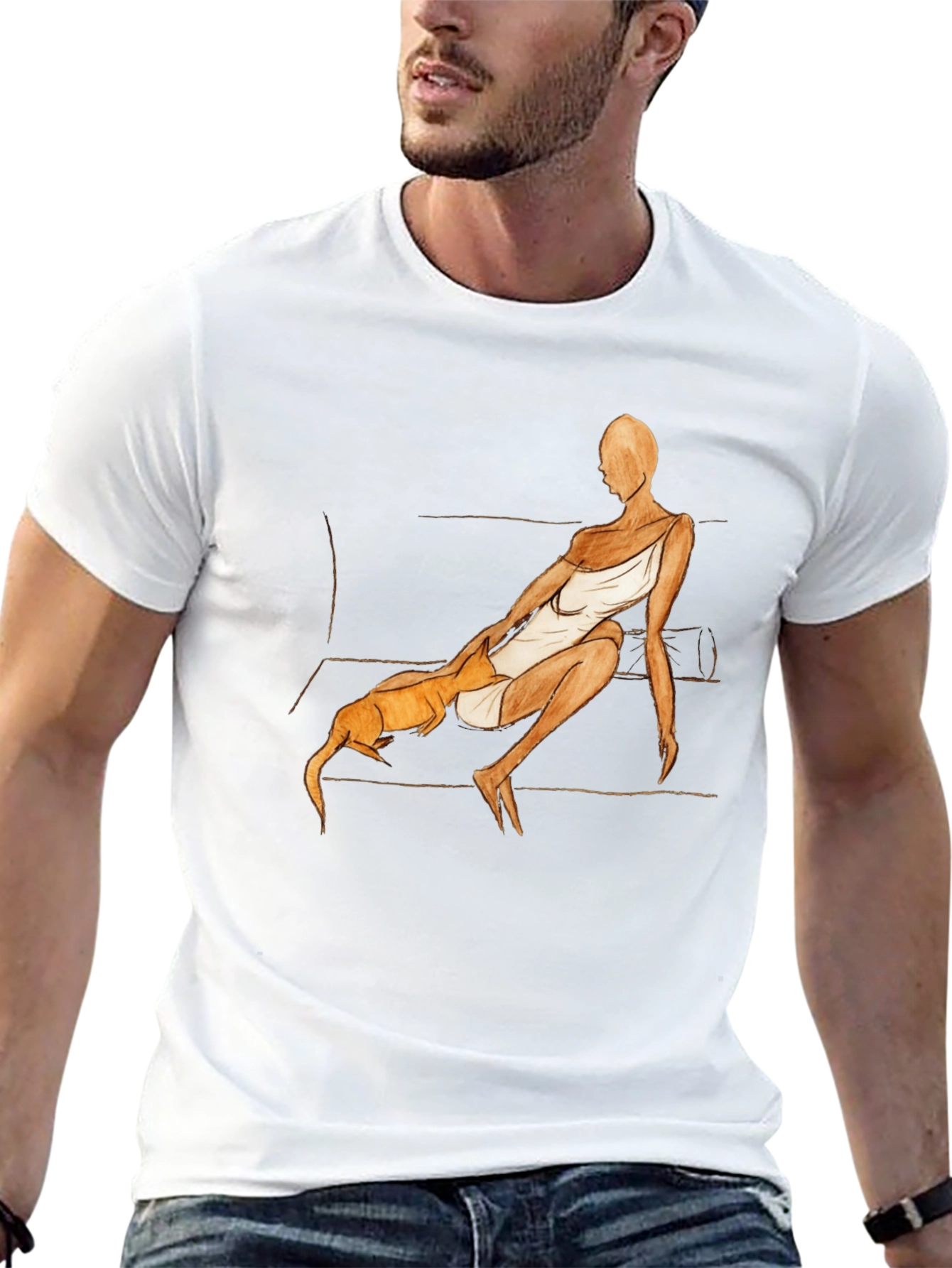 Unique Graphic Tee - Woman and Dog Art