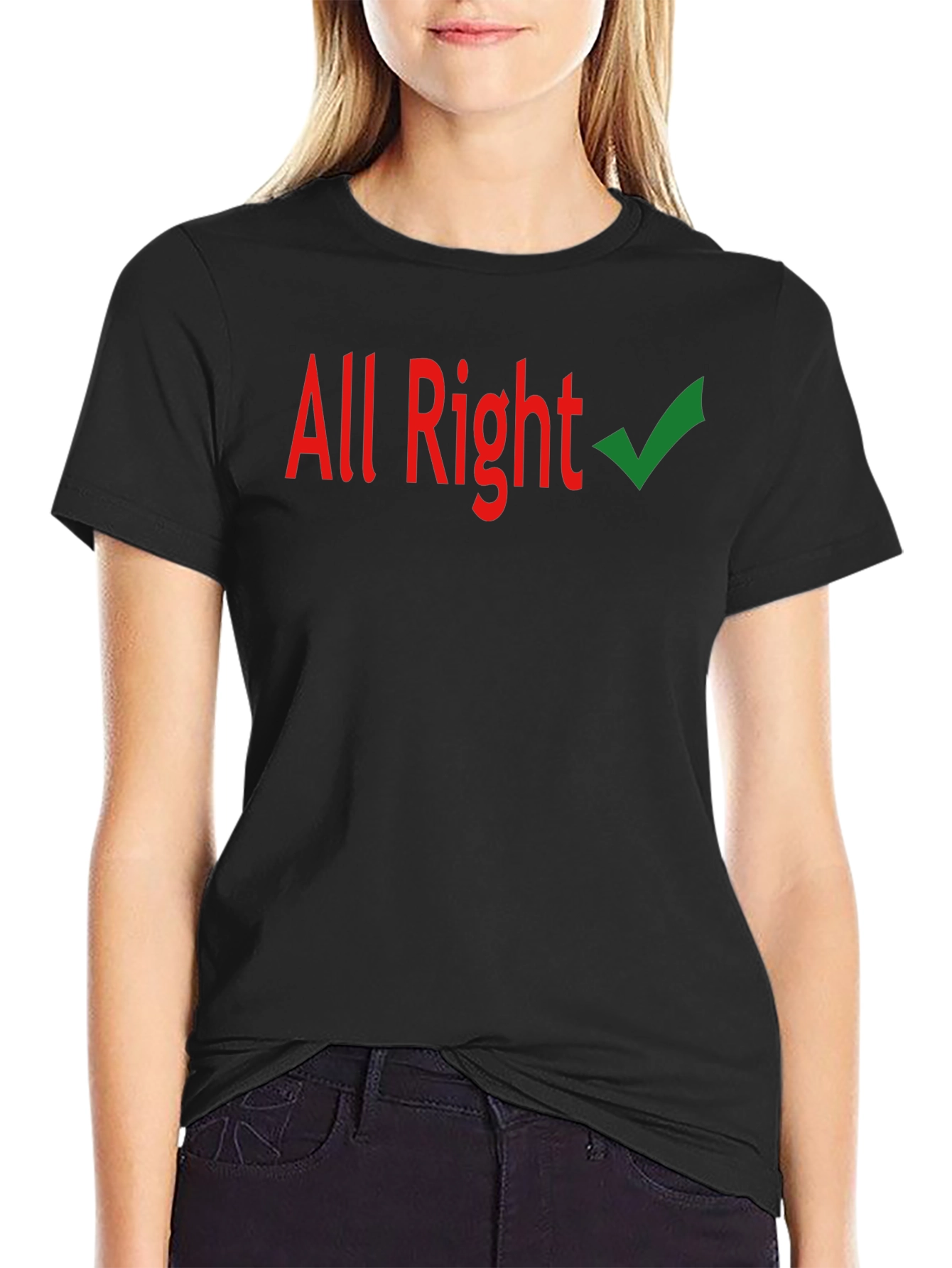 All Right Checkmark Graphic Tee - Casual Black T-Shirt