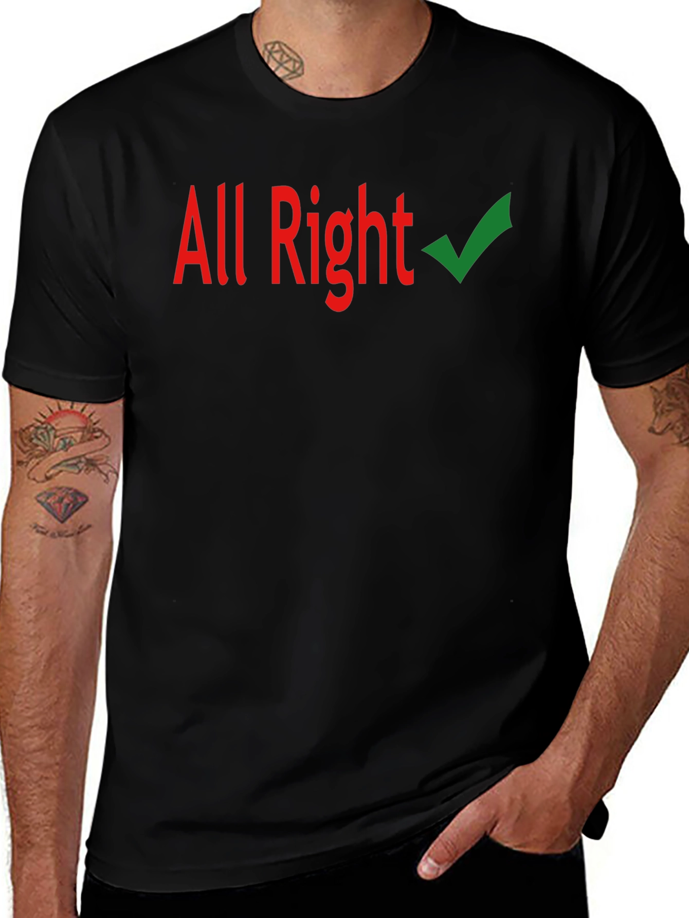 All Right Checkmark Graphic Tee - Casual Black T-Shirt