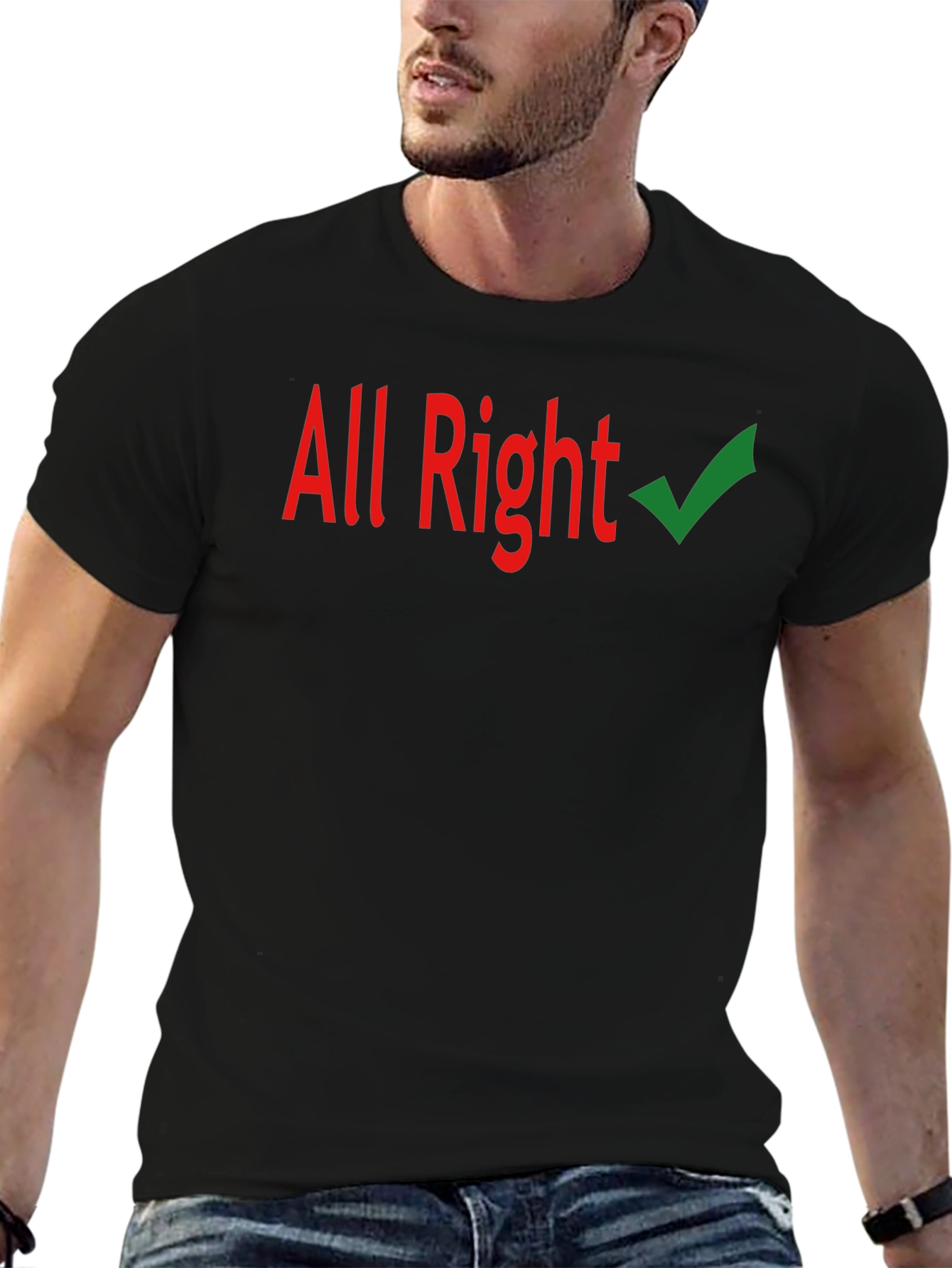 All Right Checkmark Graphic Tee - Casual Black T-Shirt