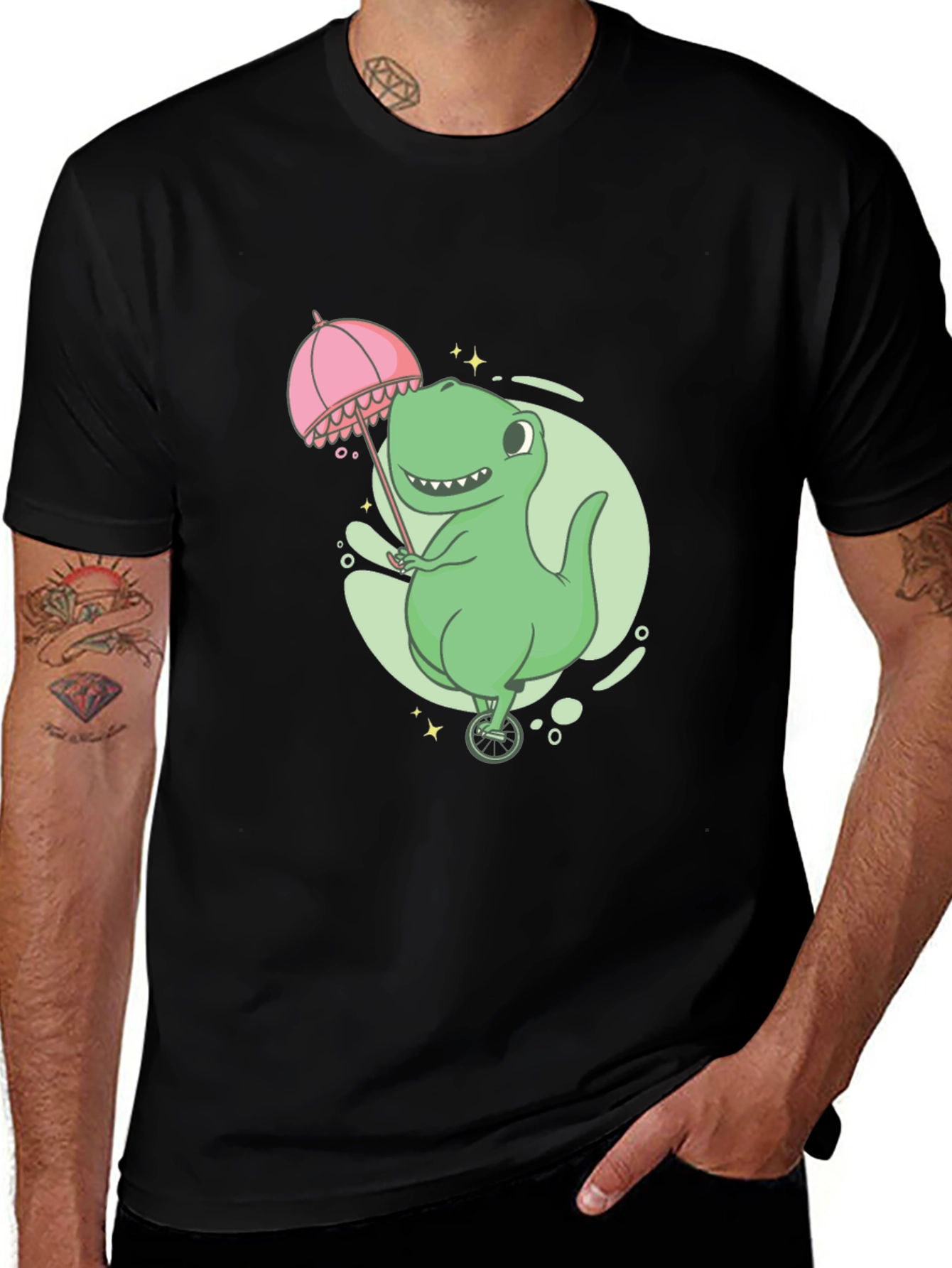 Dino Unicycle T-Shirt - Black Graphic Tee