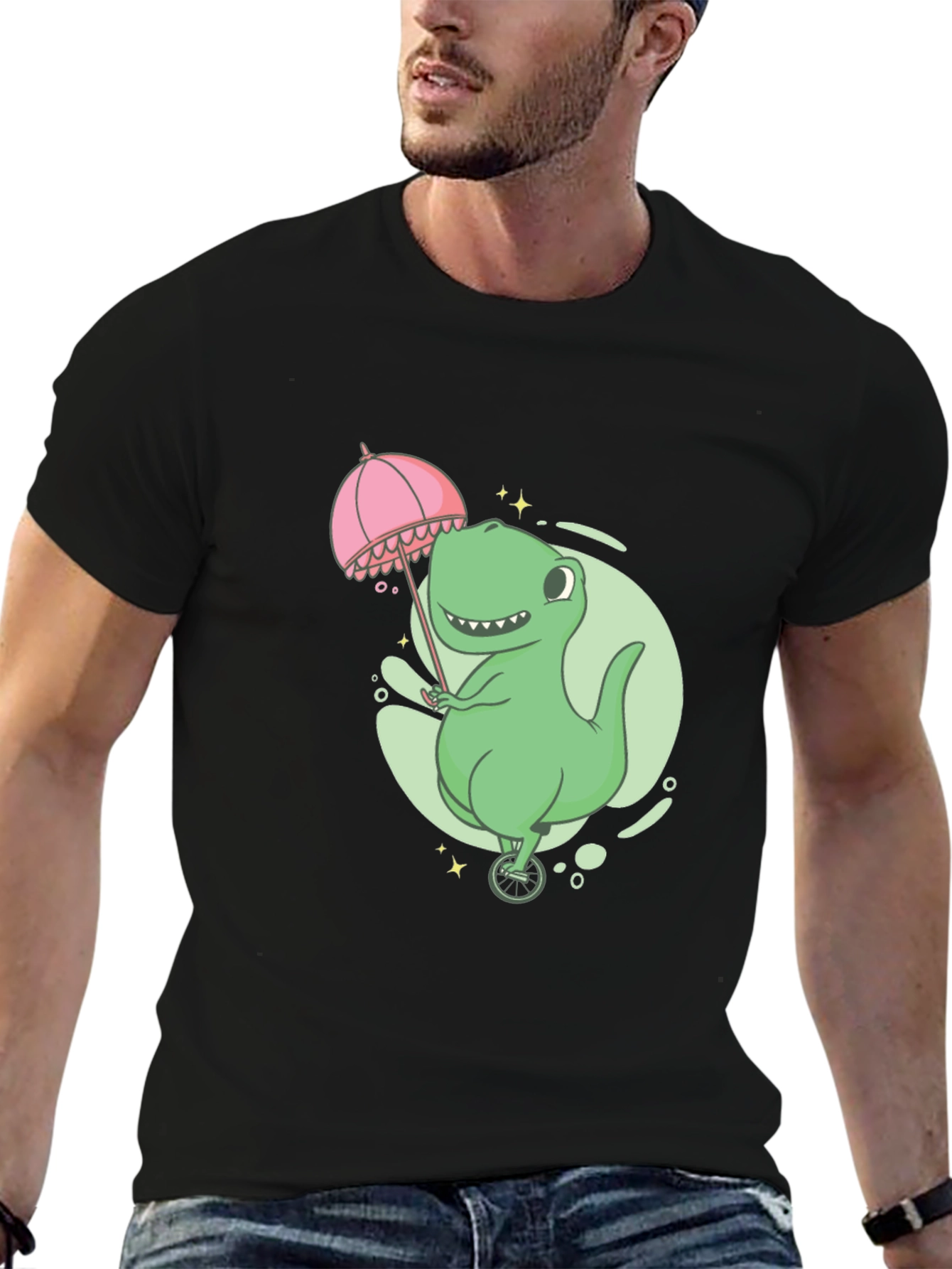 Dino Unicycle T-Shirt - Black Graphic Tee
