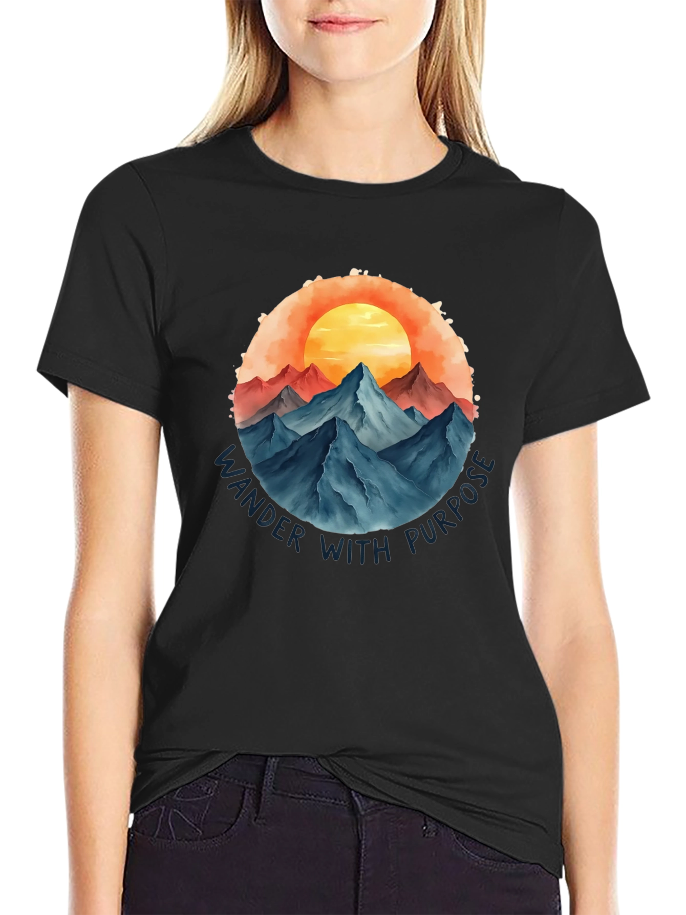Wander With Purpose Graphic Tee - Mountain Sunset Design
