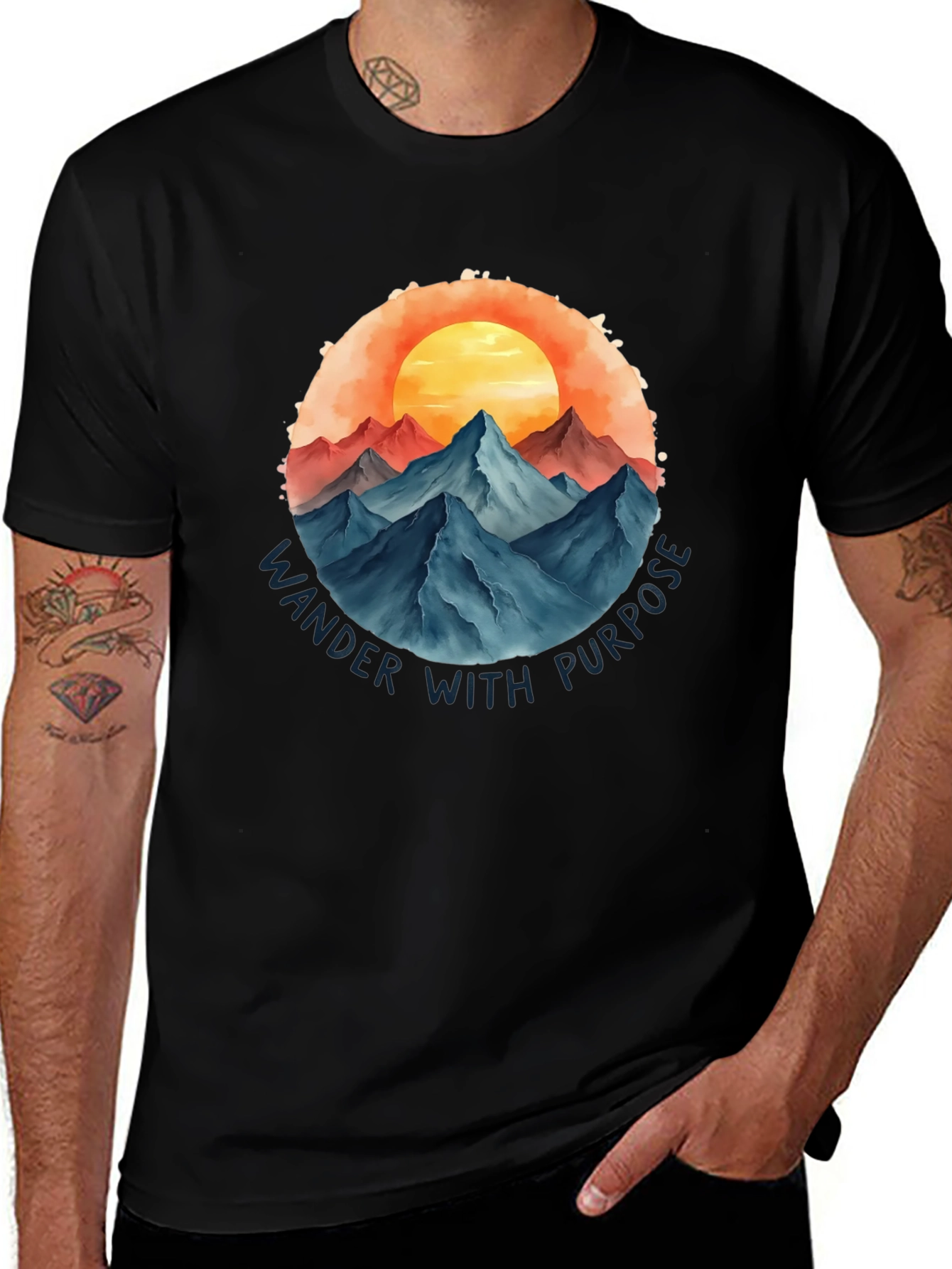 Wander With Purpose Graphic Tee - Mountain Sunset Design