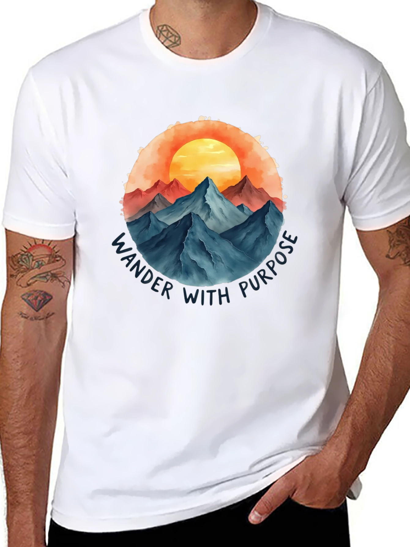 Wander With Purpose Graphic Tee - Mountain Sunset Design