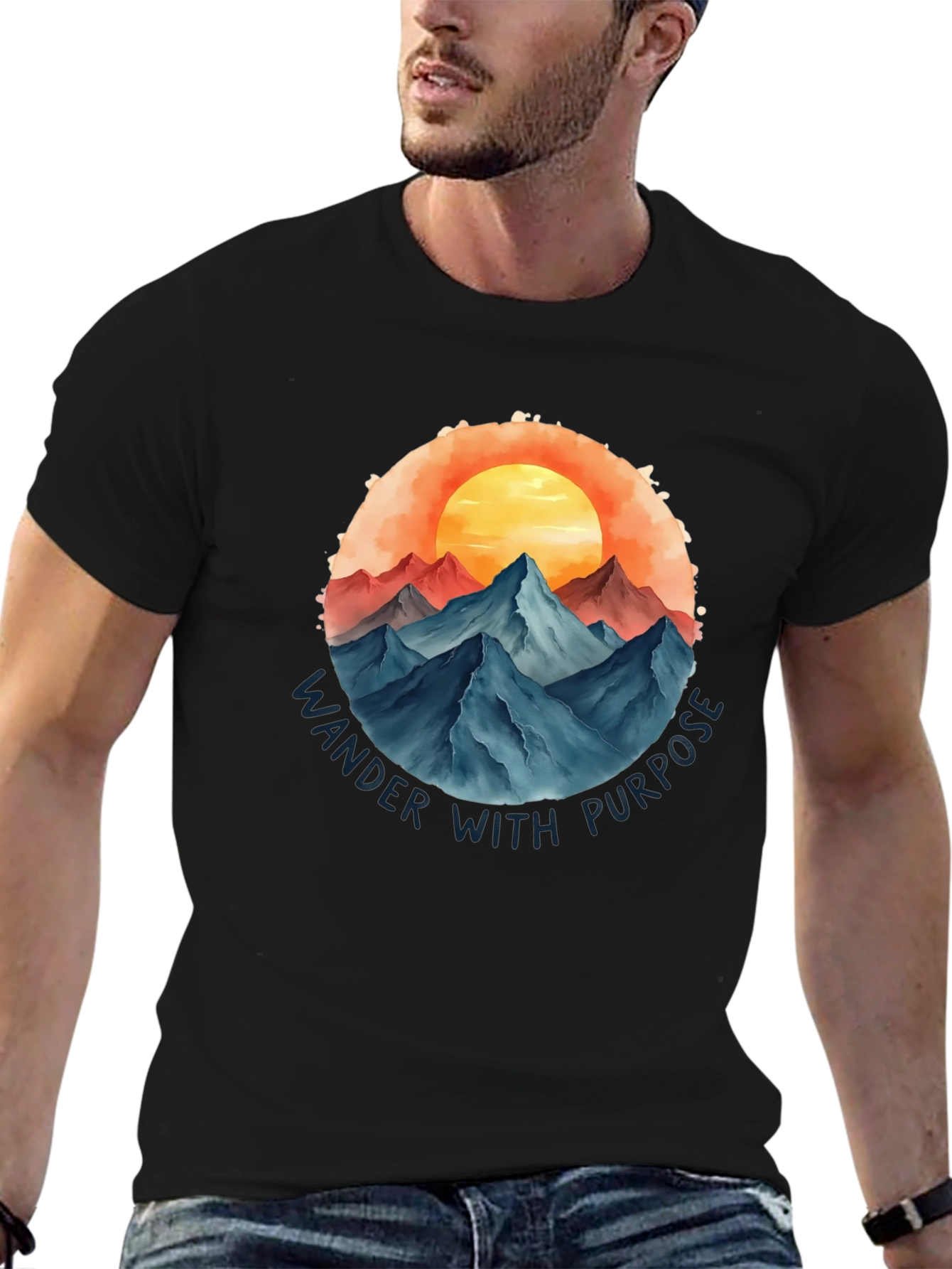 Wander With Purpose Graphic Tee - Mountain Sunset Design