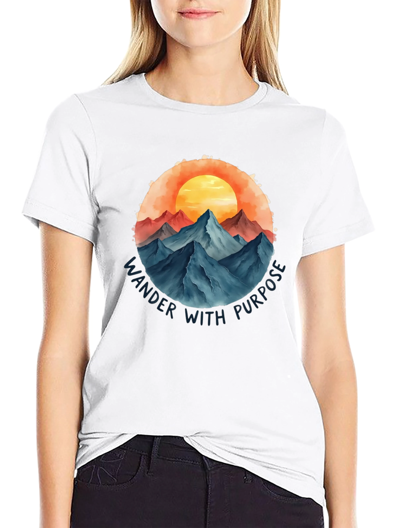 Wander With Purpose Graphic Tee - Mountain Sunset Design