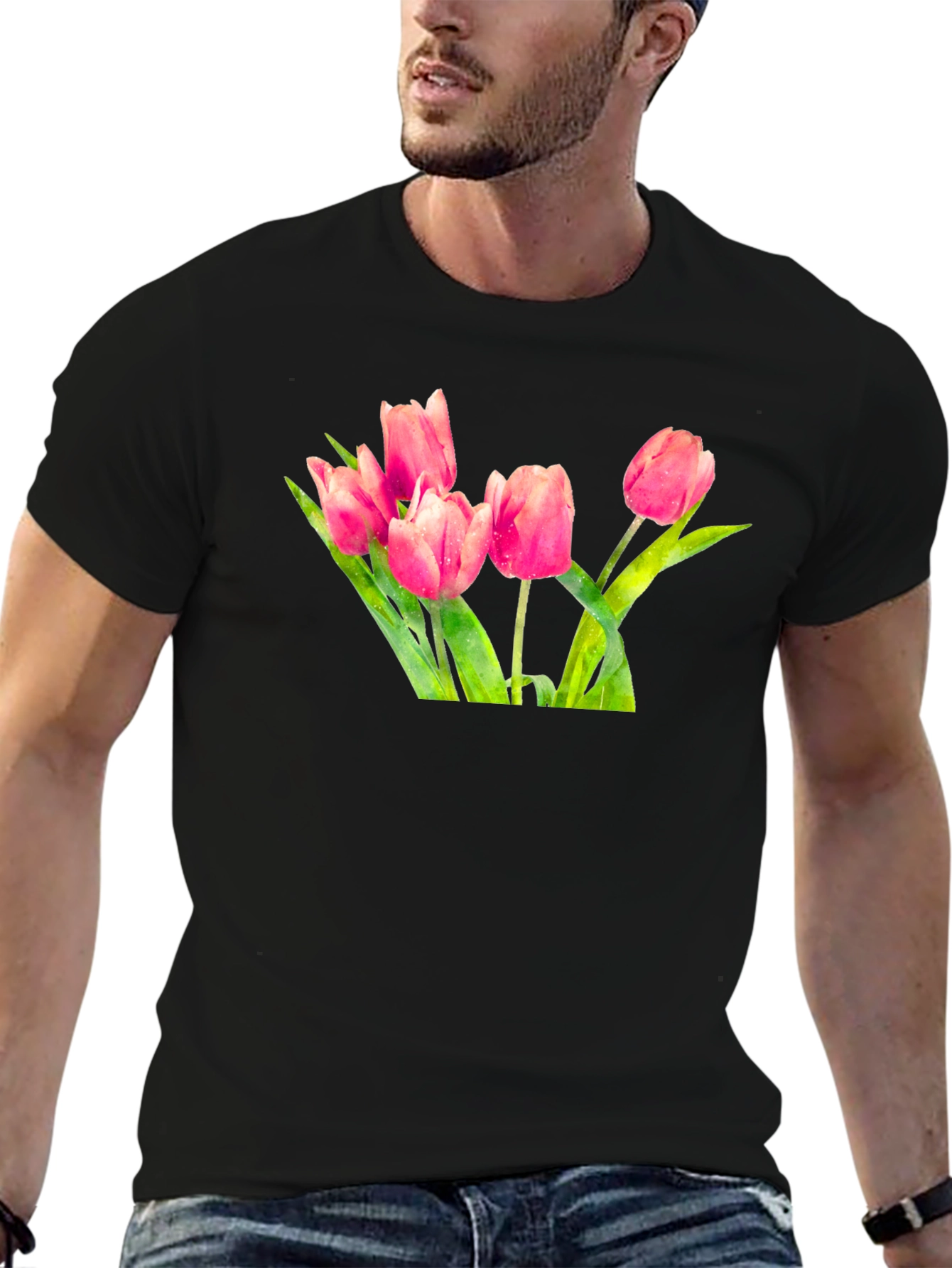 Tulip Print Black T-Shirt