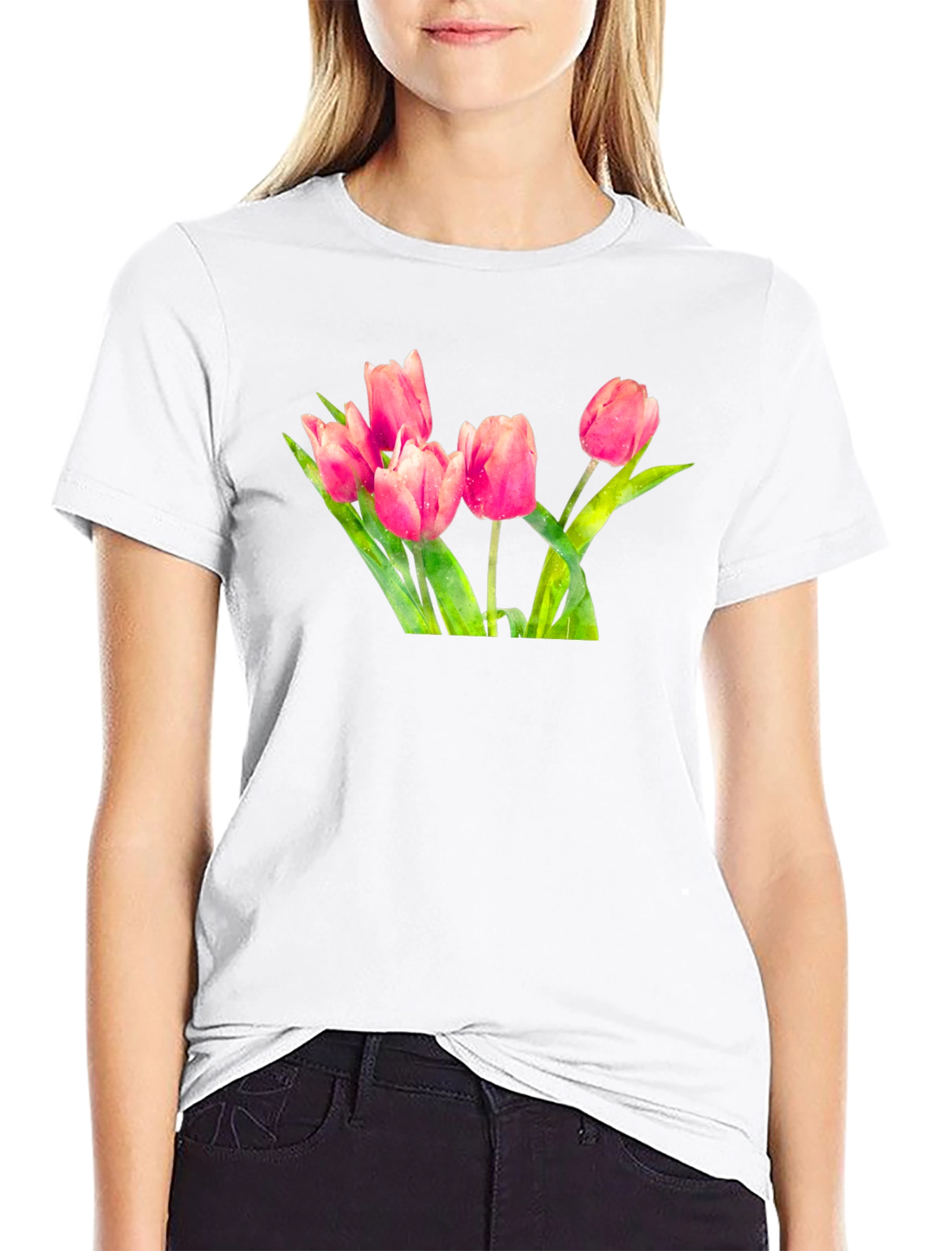 Tulip Print Black T-Shirt