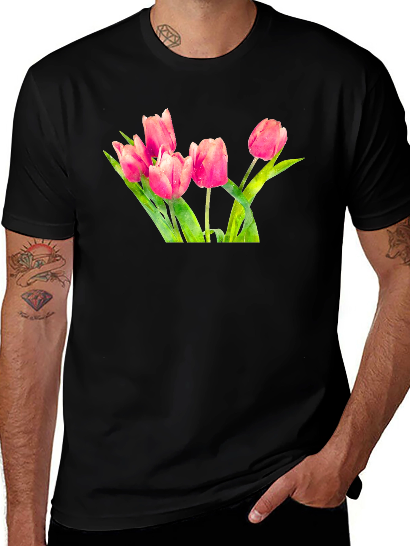 Tulip Print Black T-Shirt