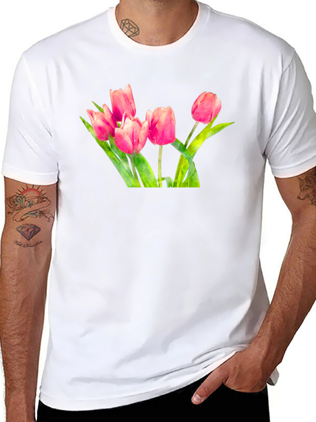 Tulip Print Black T-Shirt