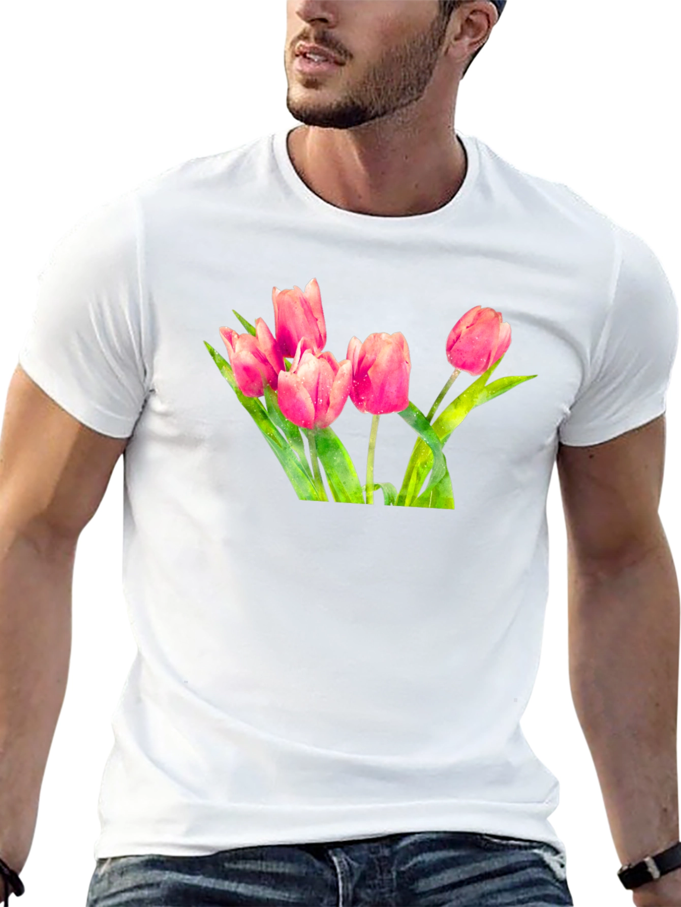Tulip Print Black T-Shirt