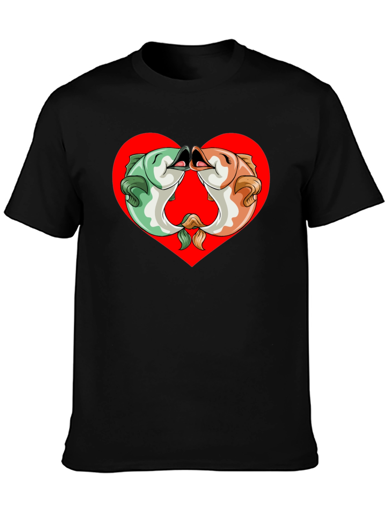 Fish Kissing Graphic Black T-Shirt
