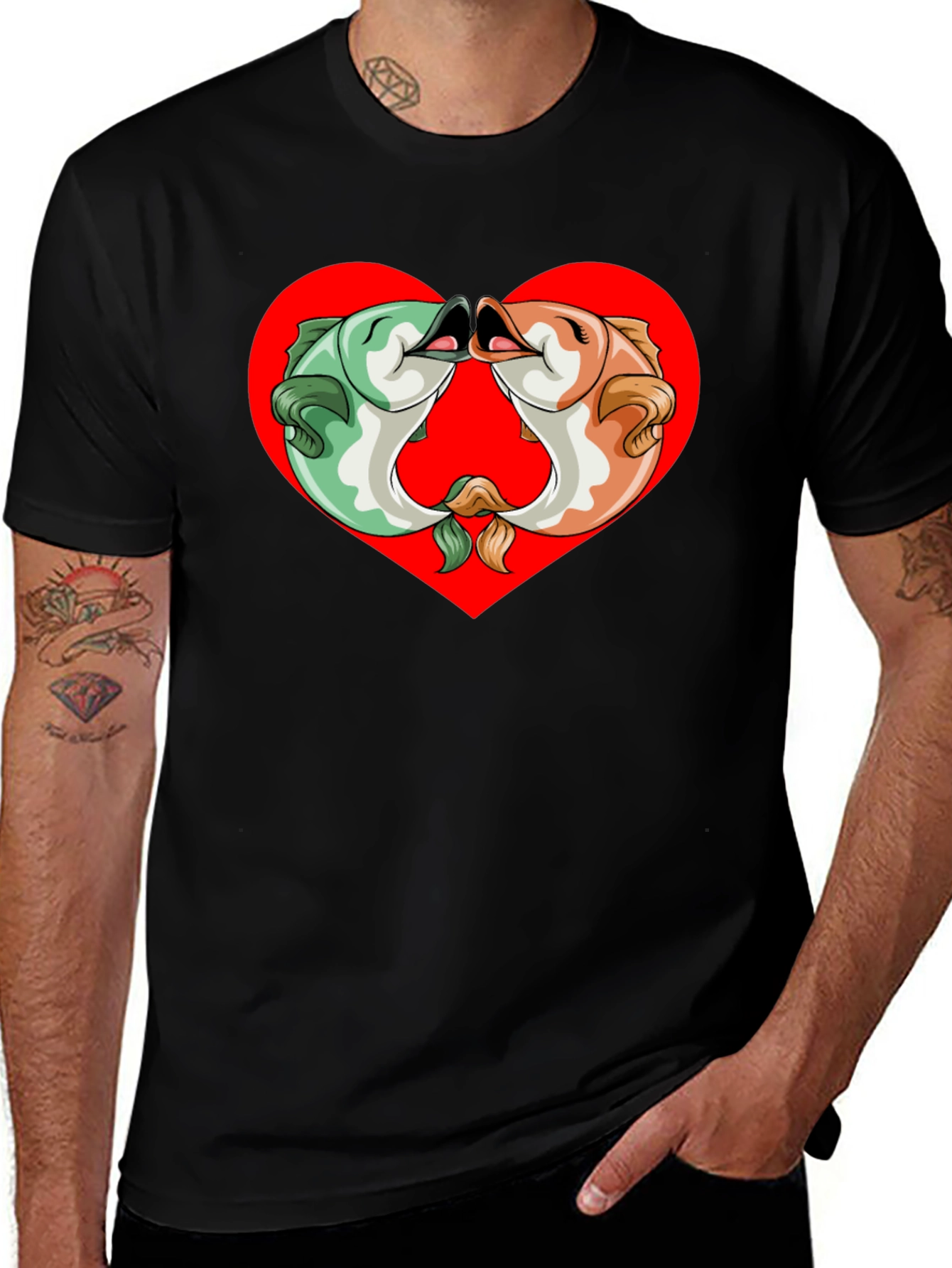Fish Kissing Graphic Black T-Shirt